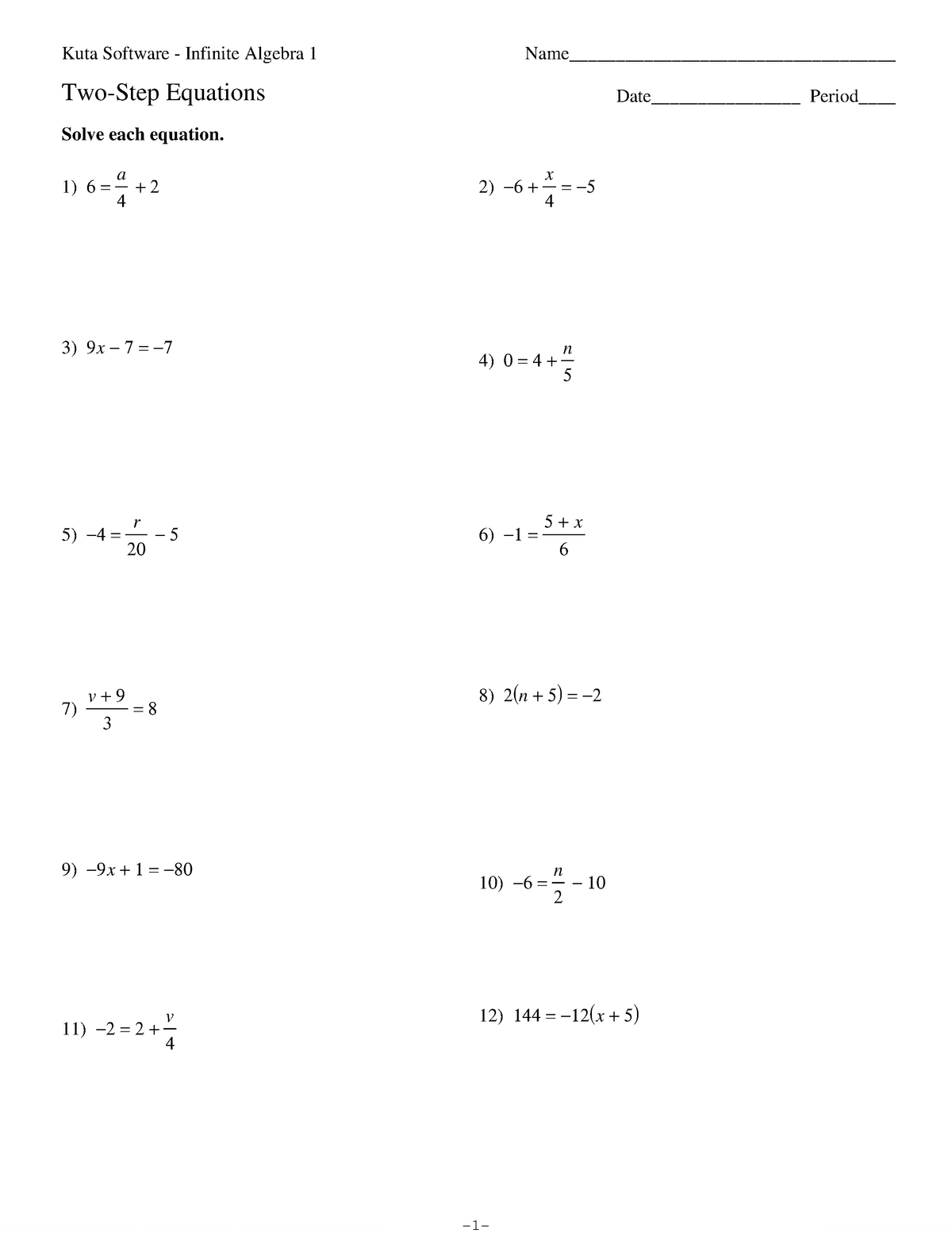 Two-Step Equations - ©u W 22 r 22 G 22 Z 2222 nKNuDtHaW sSoodfVtBw 22 With Two Step Equations Worksheet Answers