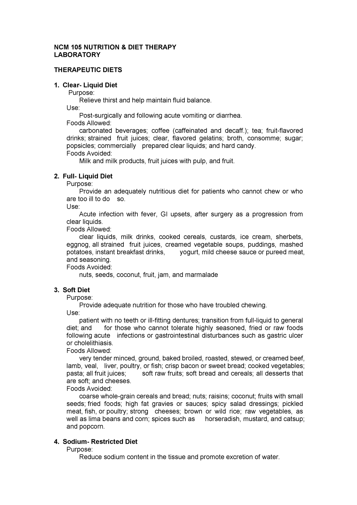 Therapeutic Diets - 1ST SEMESTER - NCM 105 NUTRITION & DIET THERAPY ...