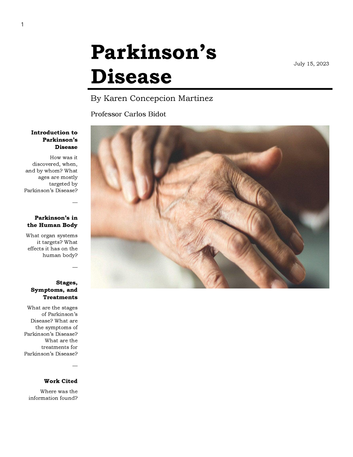 Parkinson's Disease Research Paper - BSC2085 - MDC - Studocu