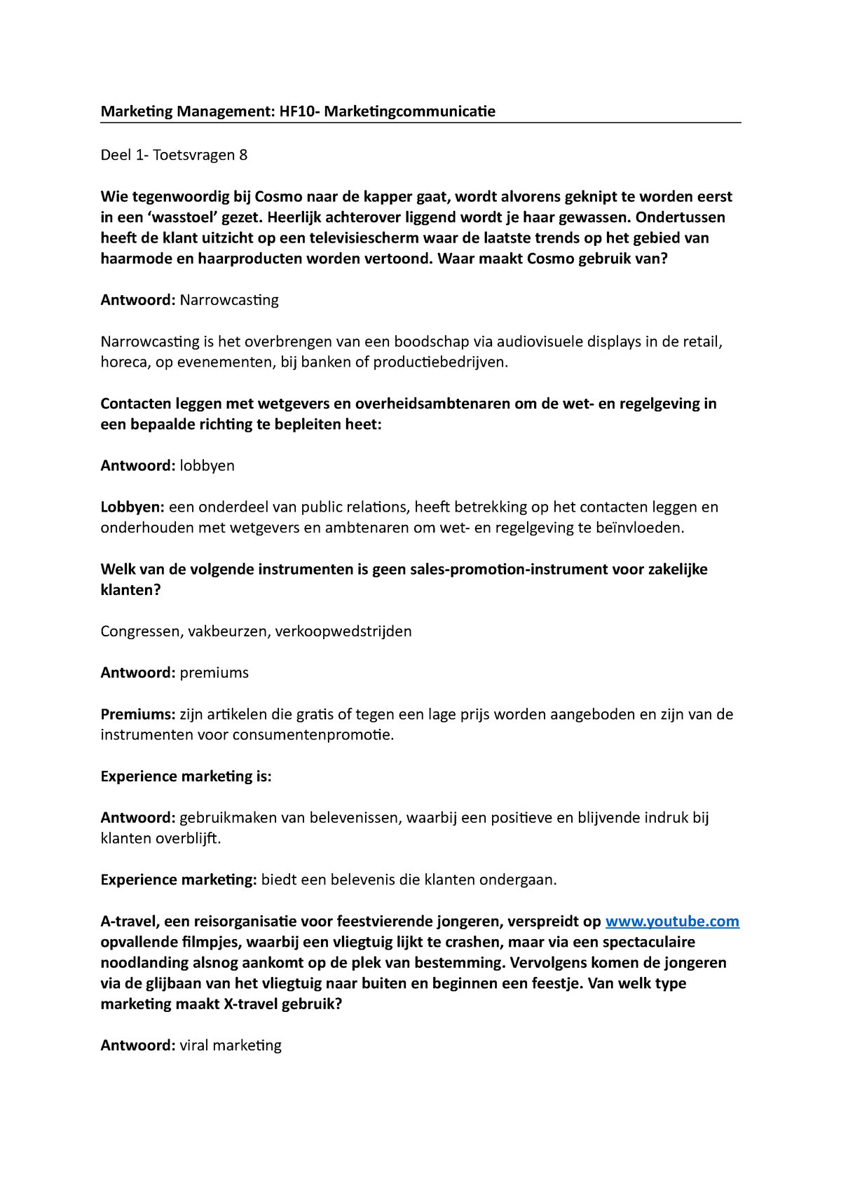 Toetsvragen 8 - Marketing Management - Marketing Management: HF10 ...