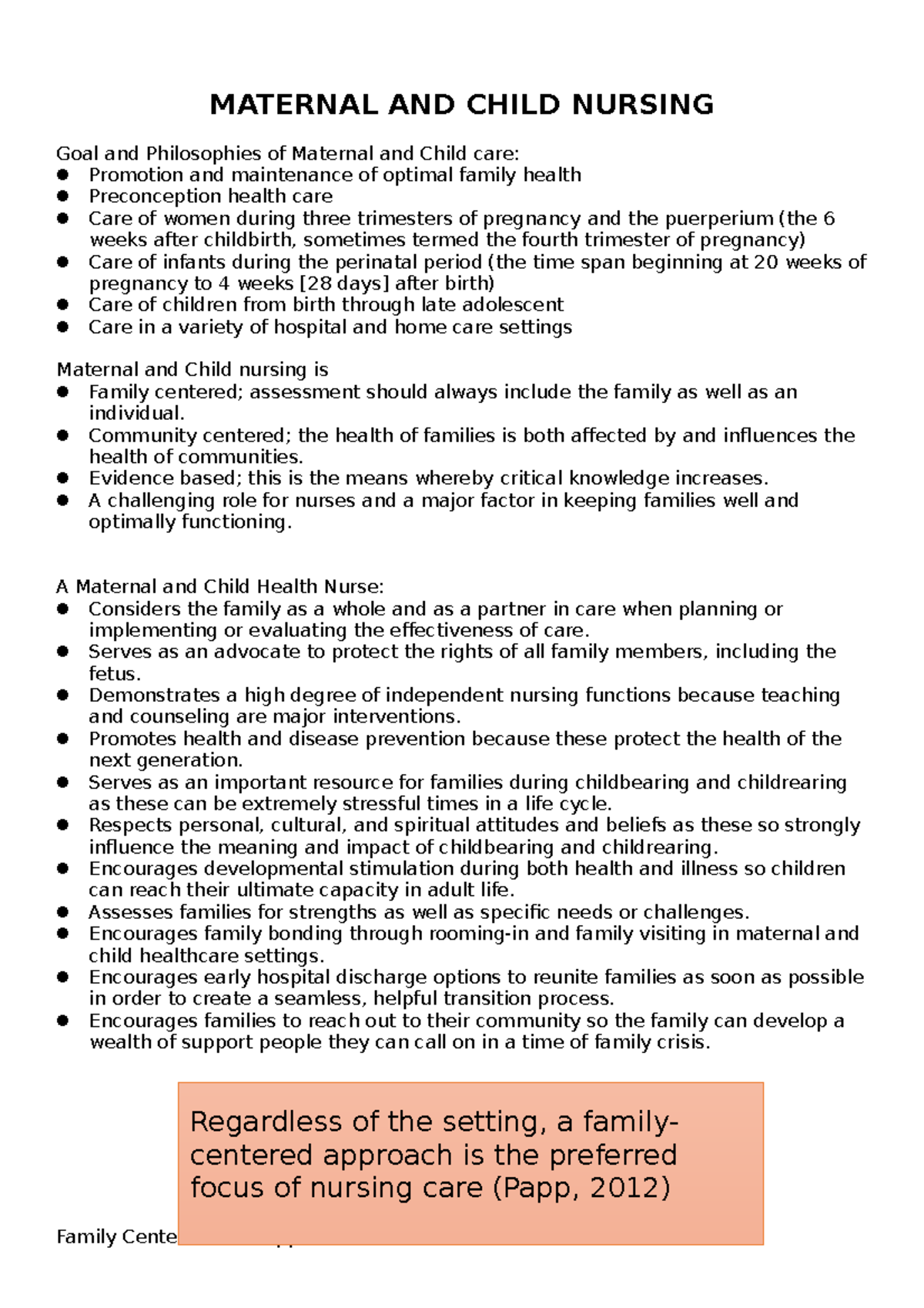 Maternal and Child Nursing MATERNAL AND CHILD NURSING Goal and Philosophies of Maternal and