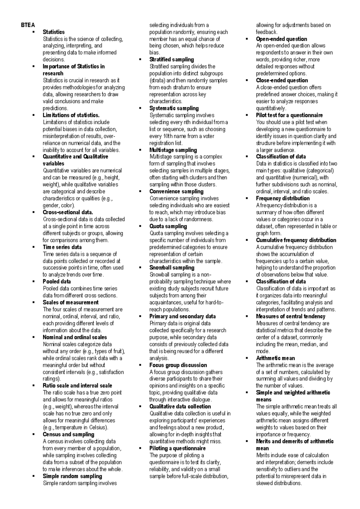 BTEA Part A - It is helpful for the exam. - BTEA Statistics Statistics ...