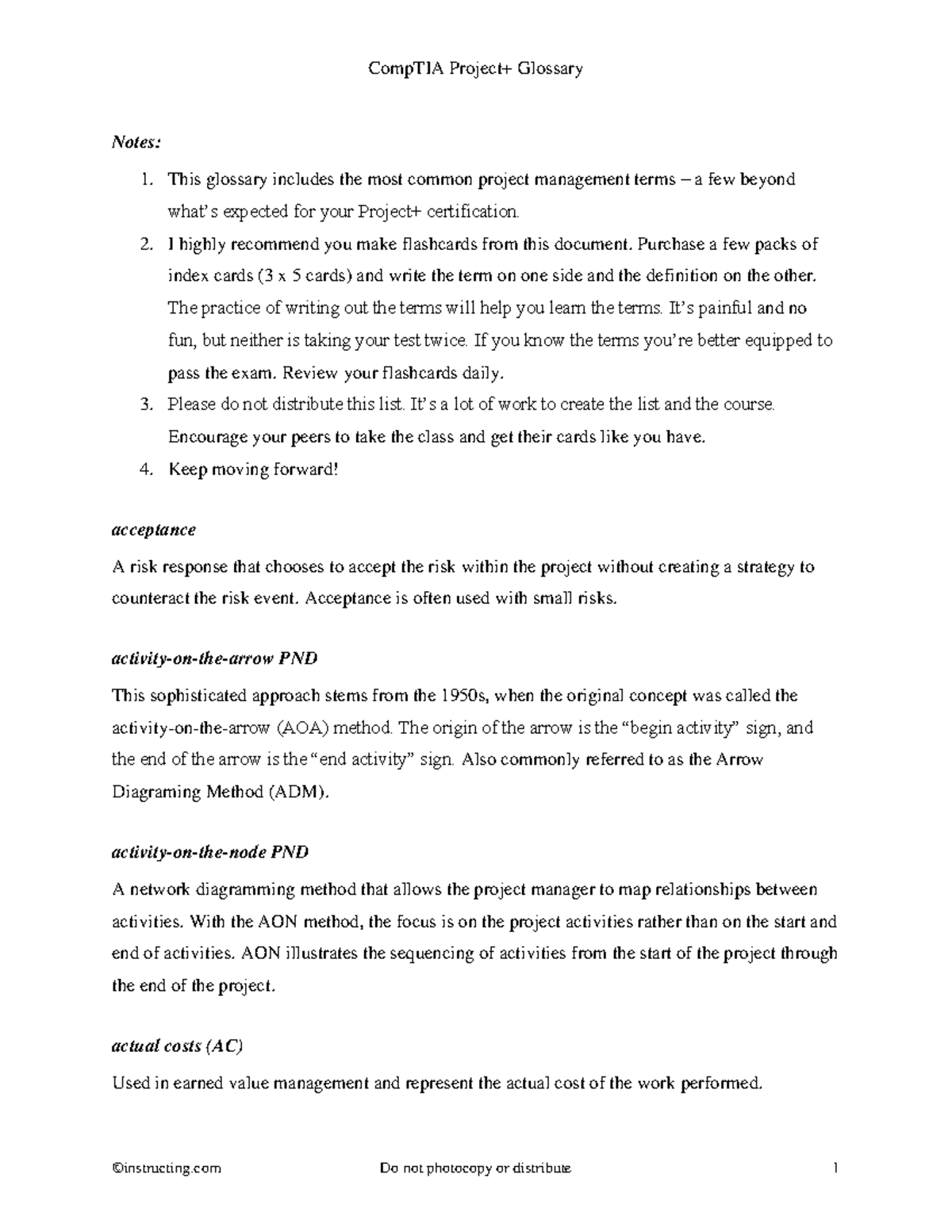 Project Glossary None Notes This Glossary Includes The Most