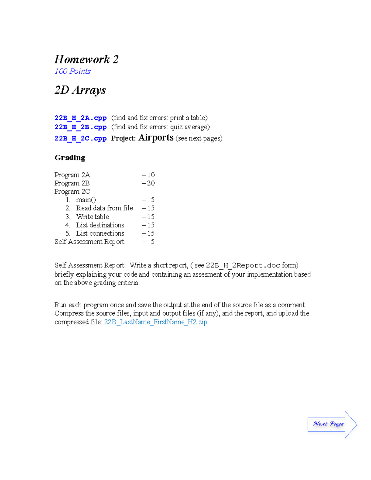 22B H 2 - Homework For CIS 22B - Homework 2 100 Points 2D Arrays 22B_H ...