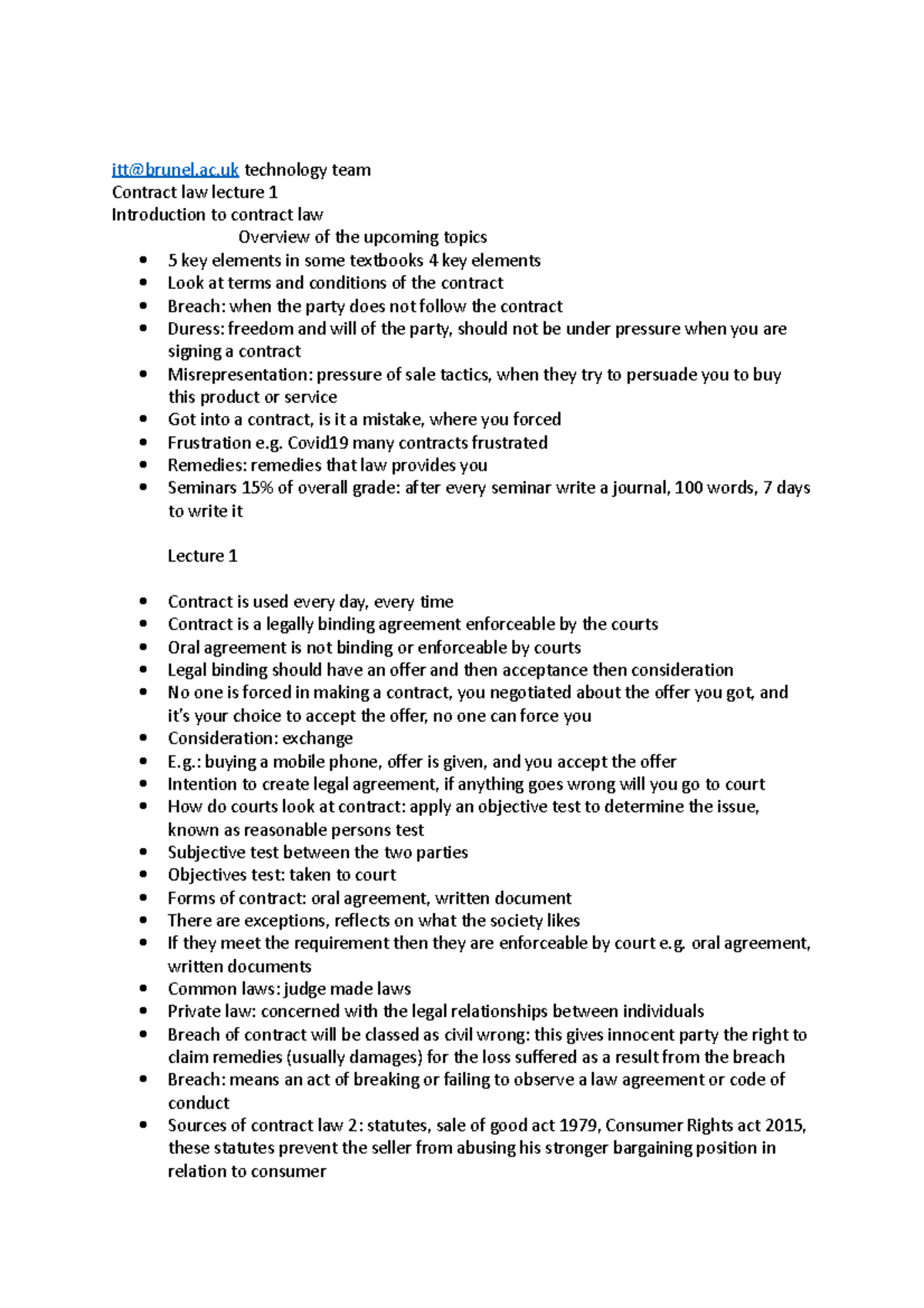 Introduction To Contract Law Lc1 Notes Itt Brunel Ac Technology Team Contract Law Lecture 1 Introduction To Contract Law Lc1 Notes Itt Brunel Ac Technology Team Contract Law Lecture 1