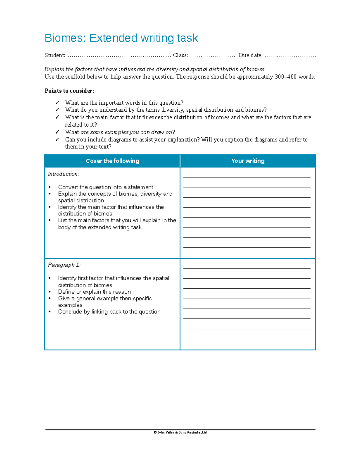 Y9 Geog 2.10 Extended Writing Task - Factors that influence Biomes ...
