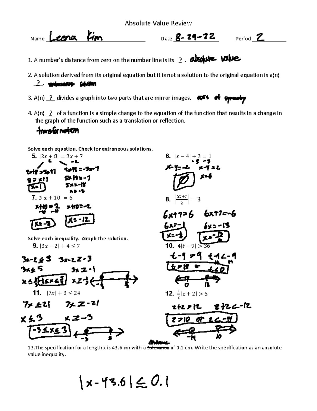 0+-+Absolute+Value+Review+ - Absolute Value Review Name