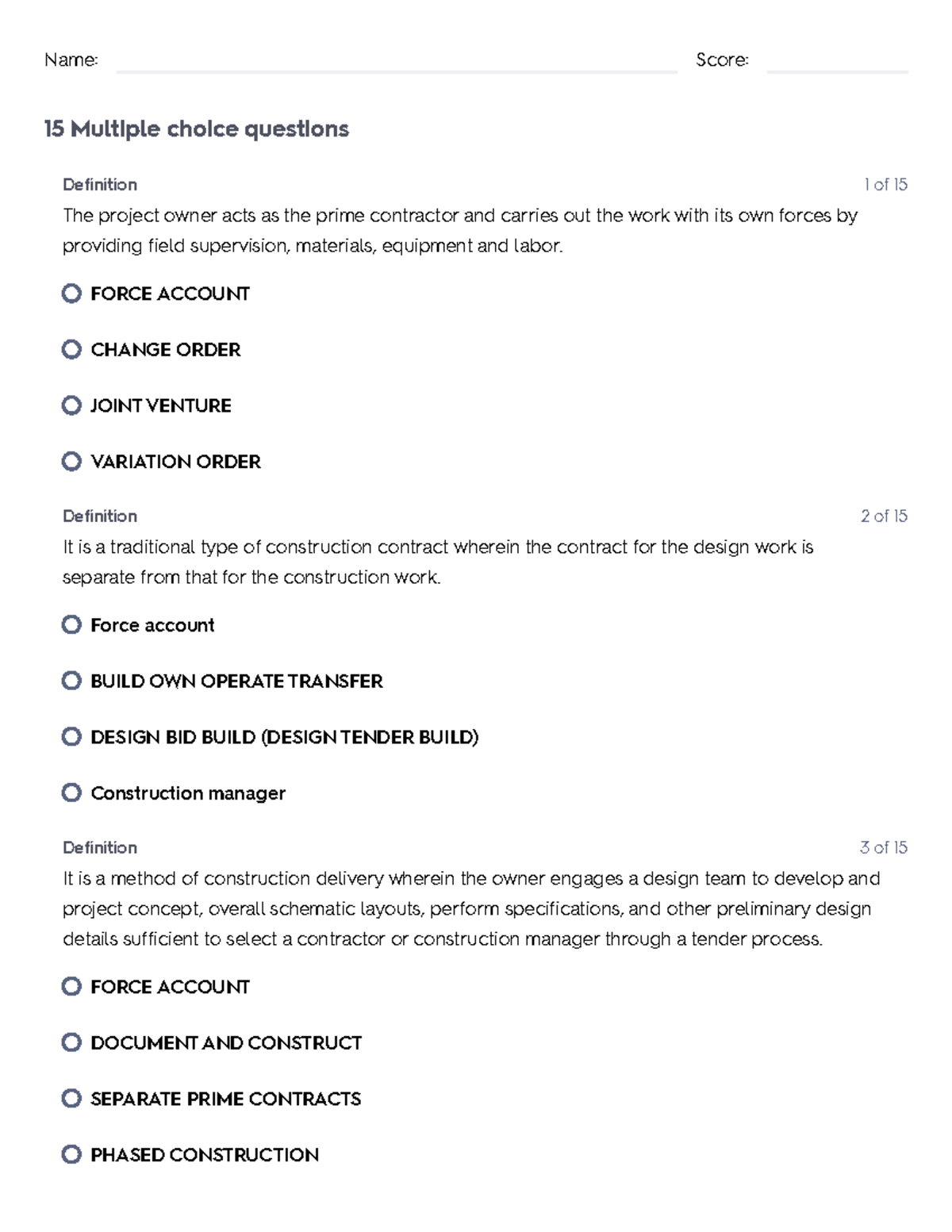 Specialization 2 Quizlet Name Score 15 Multiple choice questions