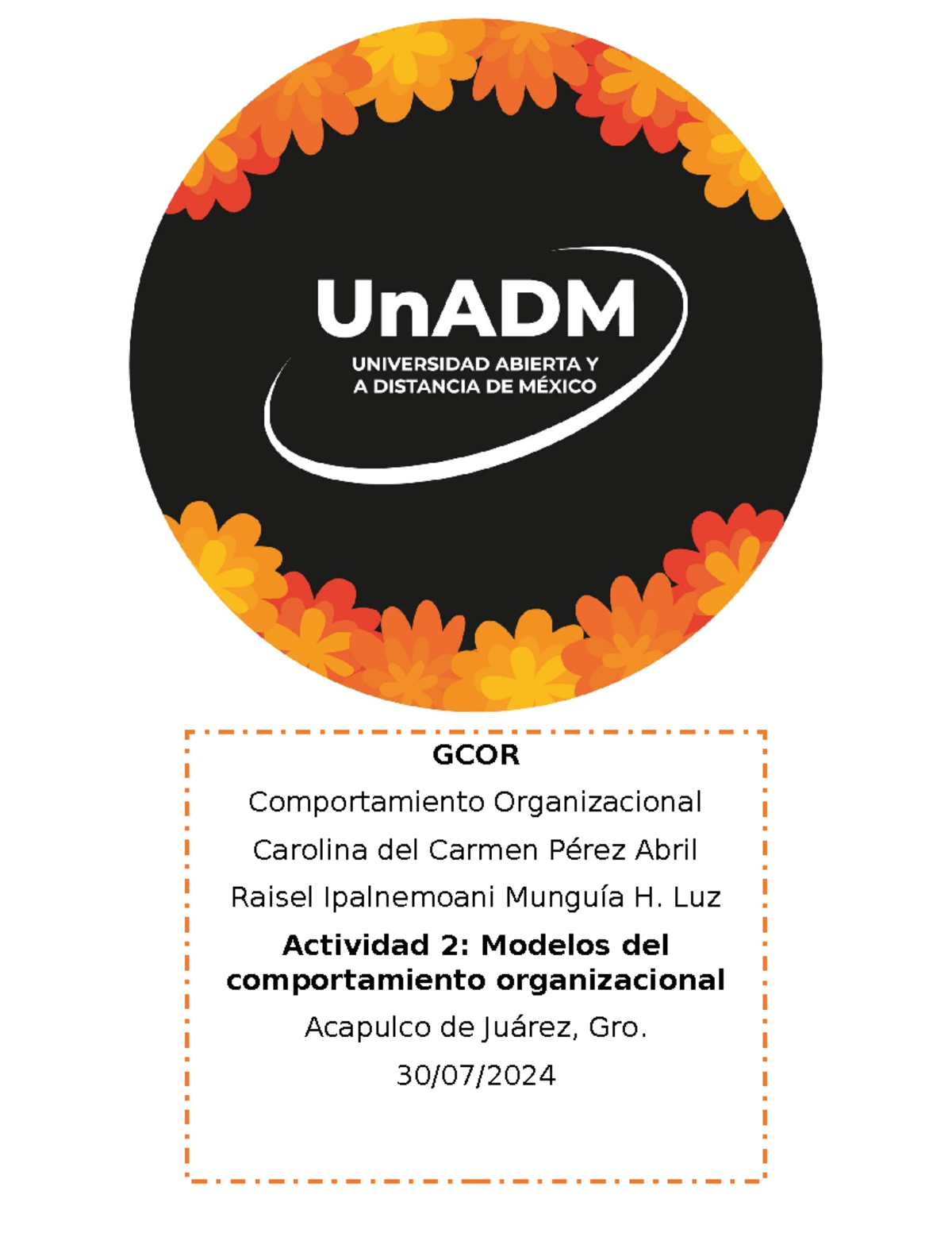 GCOR U1 A2 MHRA - Elementos del comportamiento organizacional - GCOR ...