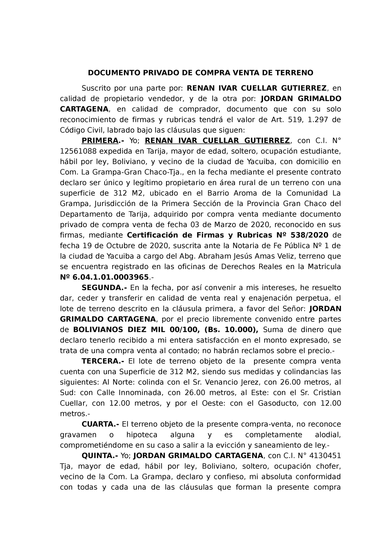Documento Privado Compra Venta De Terreno Documento Privado De Compra Venta De Terreno 8993
