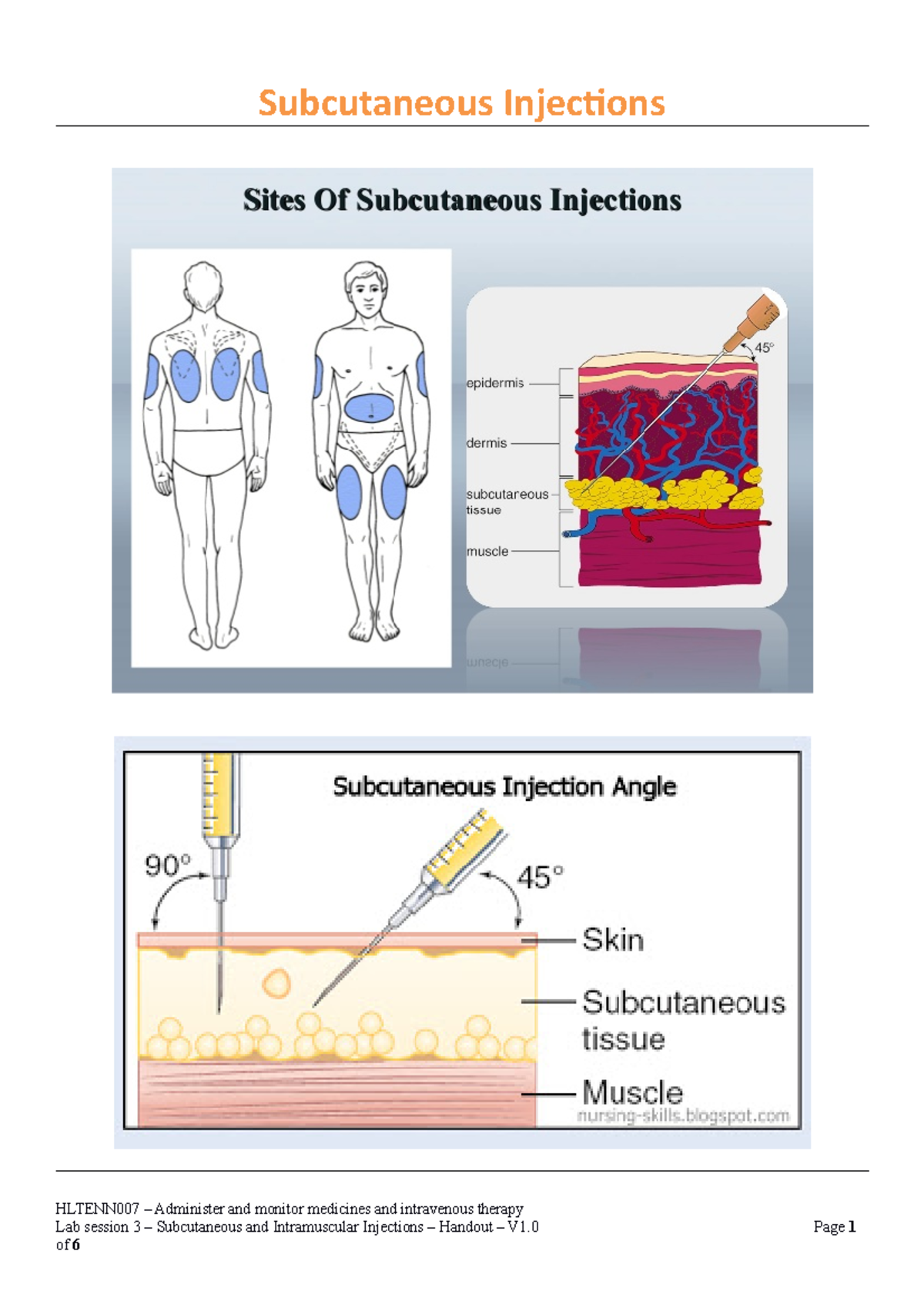 Parenteral SC IM summary - Subcutaneous Injections HLTENN007 ...