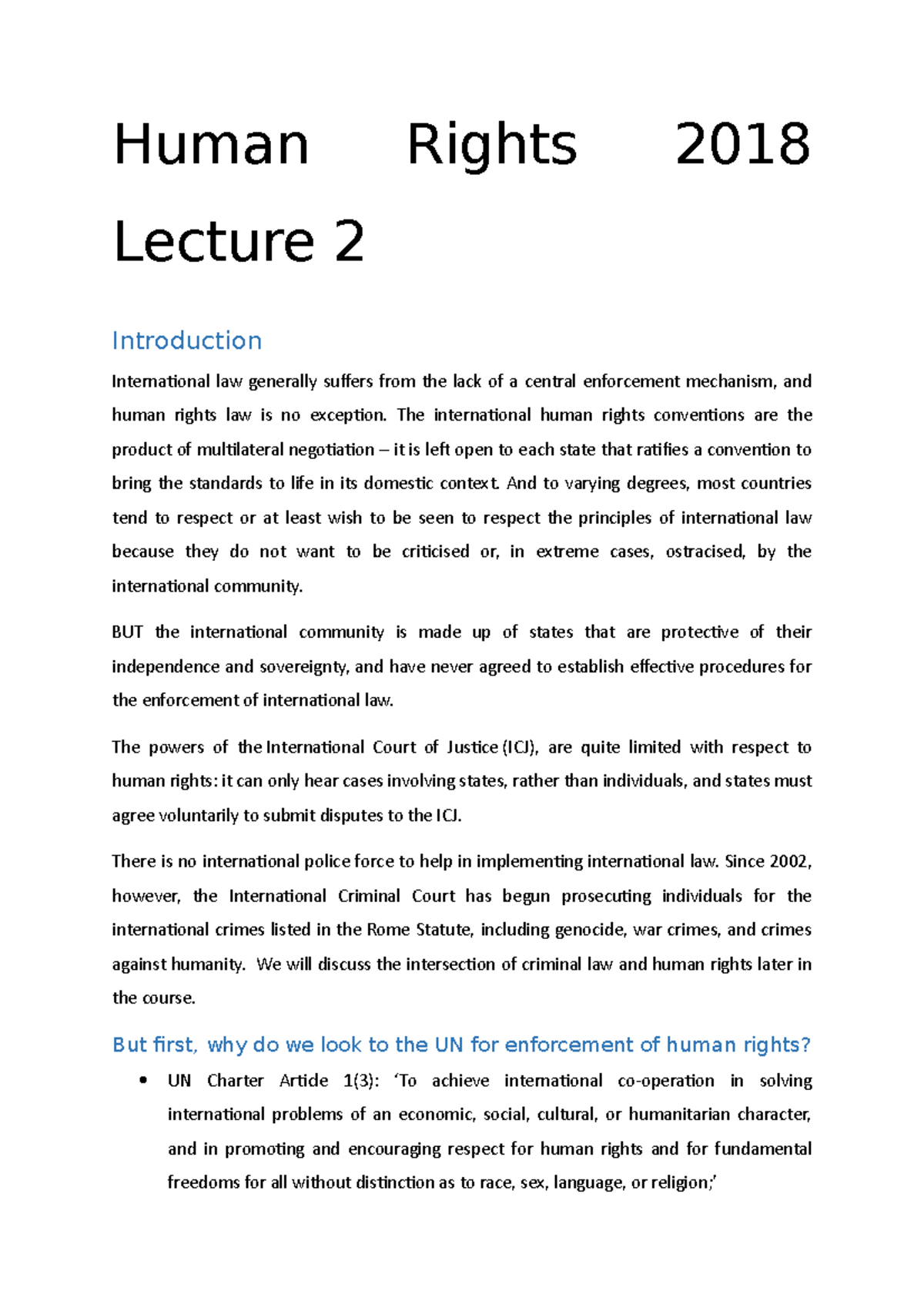 Human Rights 2020 Lecture 3 - Human Rights 2018 Lecture 2 Introduction ...