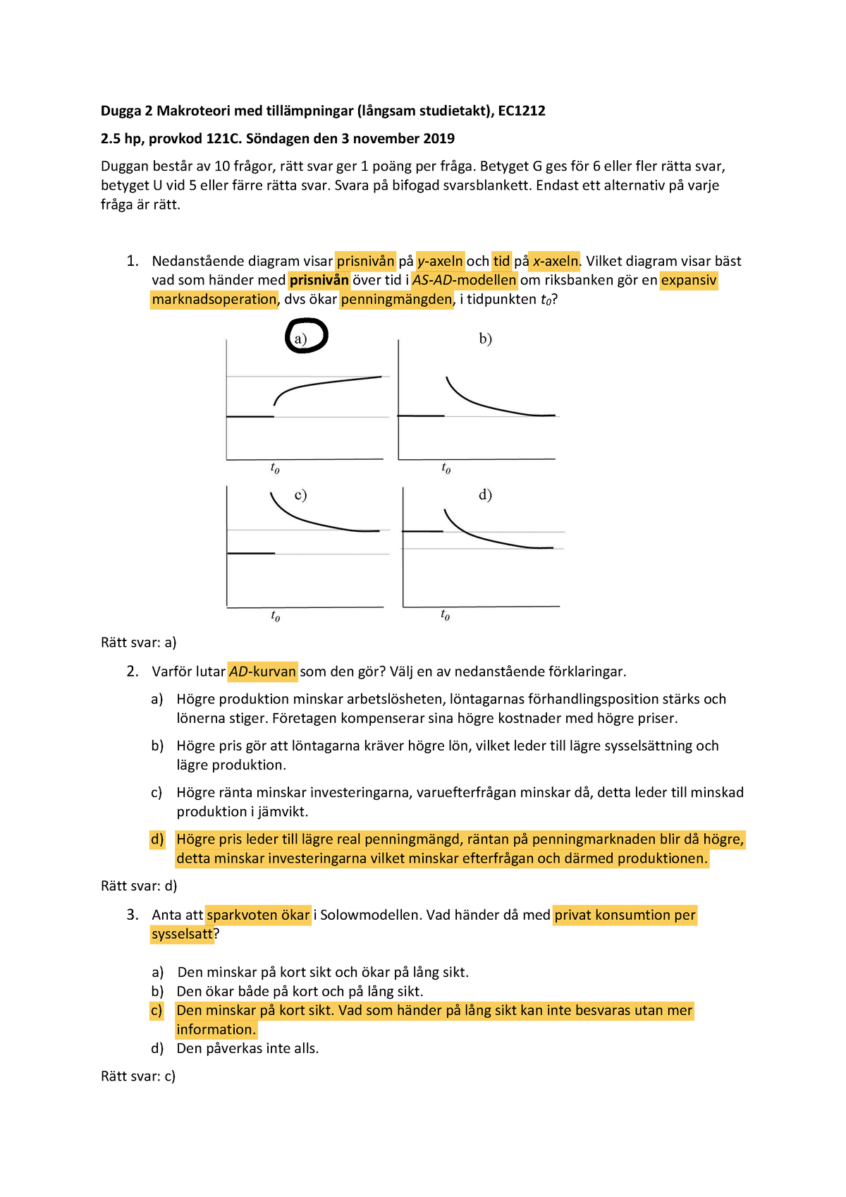 Makroteori Med Tillämpningar Dugga 2 Från 2019 11 03 Korrekta Svar ...