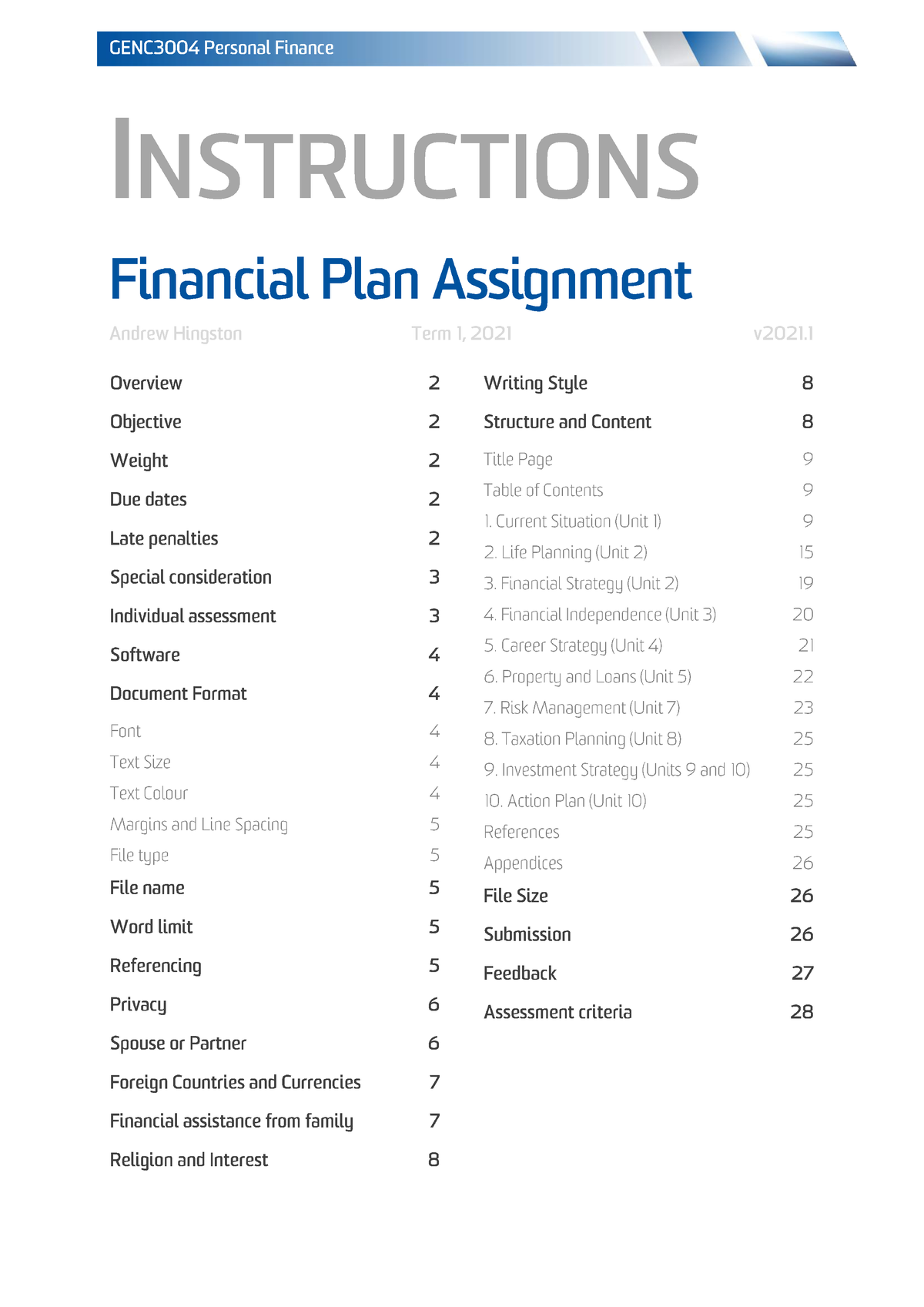 financial plan report assignment