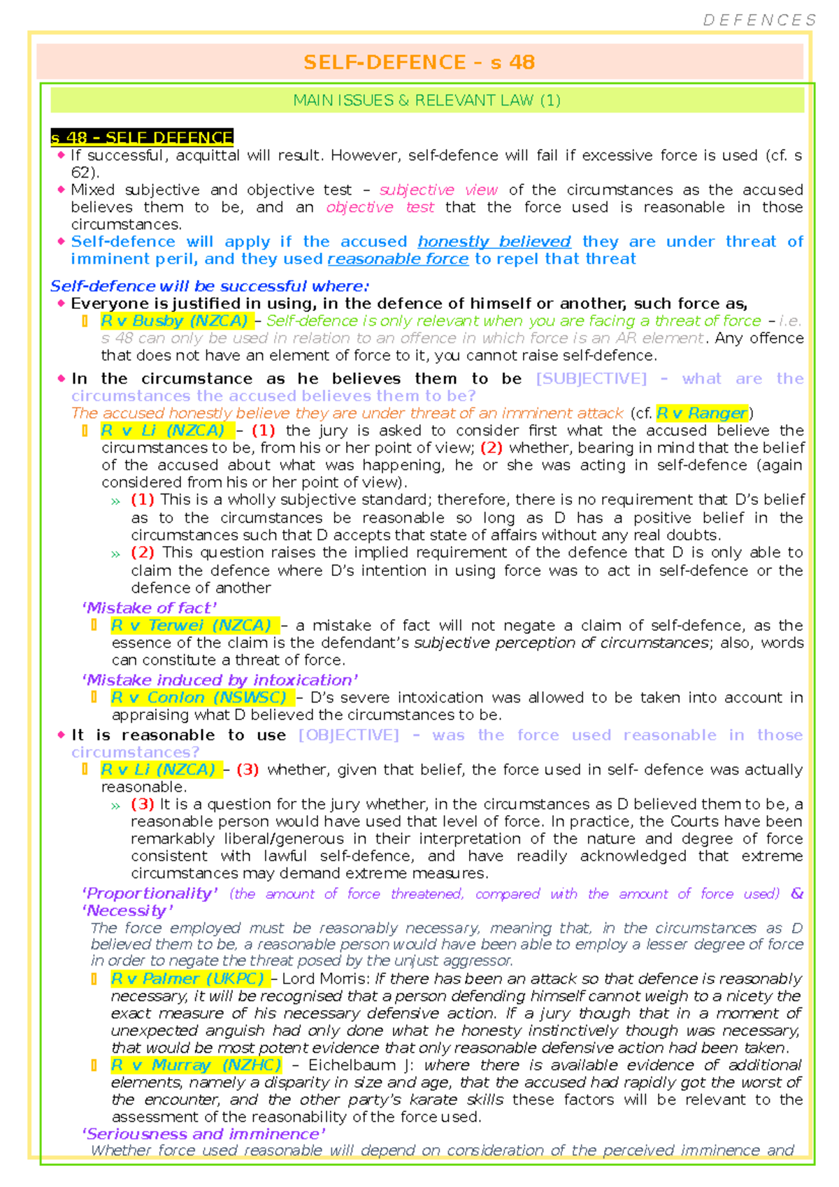 Defences Template - Very comprehensive notes for exam. Will be ...