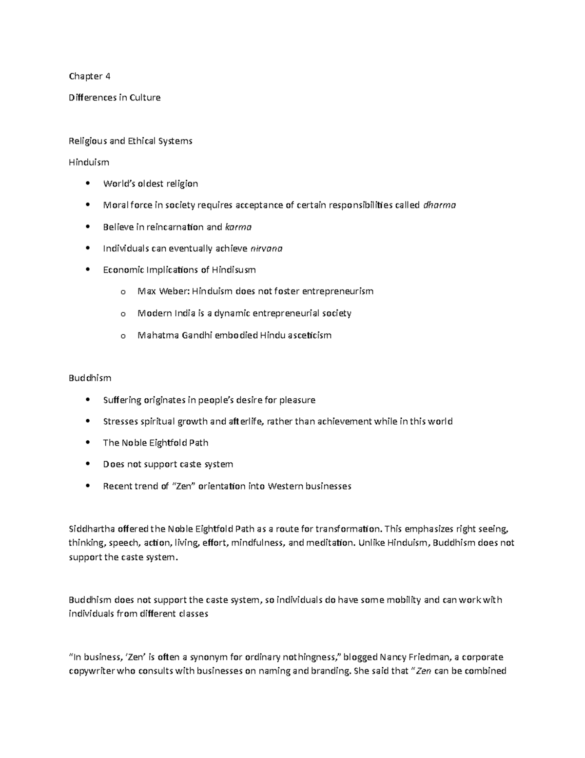 Chapter 4 Lecture Notes 5 - Chapter 4 Differences in Culture Religious ...