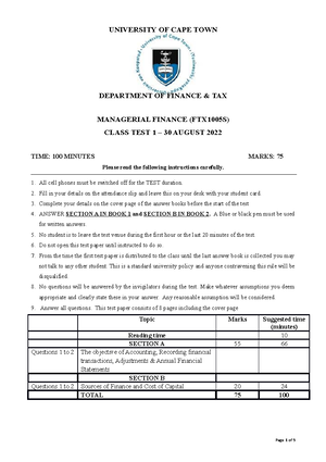 SOF COC - Notes - MANAGERIAL FINANCE (FTX1005) WEEK 2 TOPIC: SOURCES OF ...