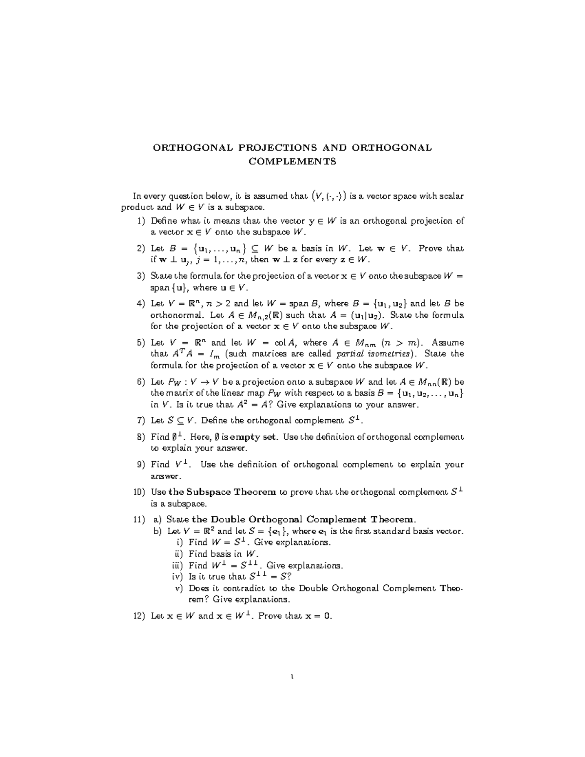 Orthogonal Projections AND Orthogonal Complements - ORTHOGONAL ...