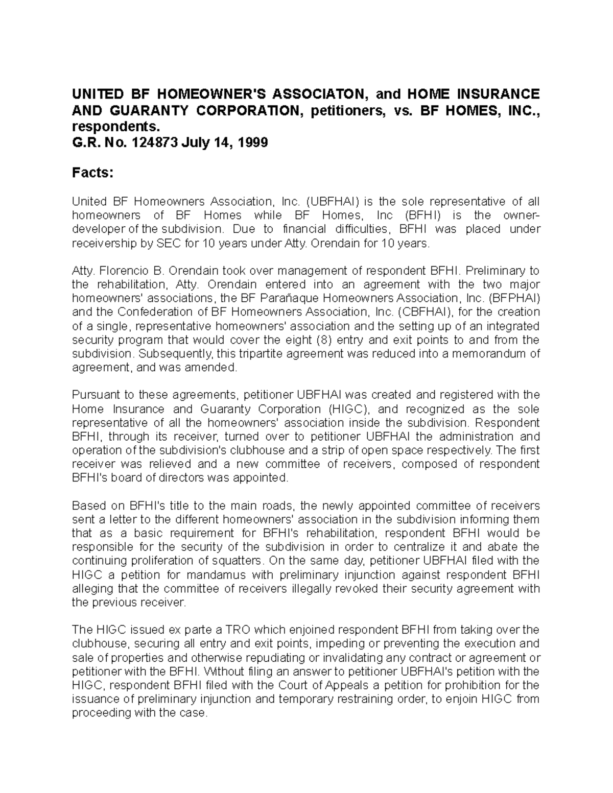 419721650 United Bf Homeowners Associations vs Bf Homes Inc UNITED BF