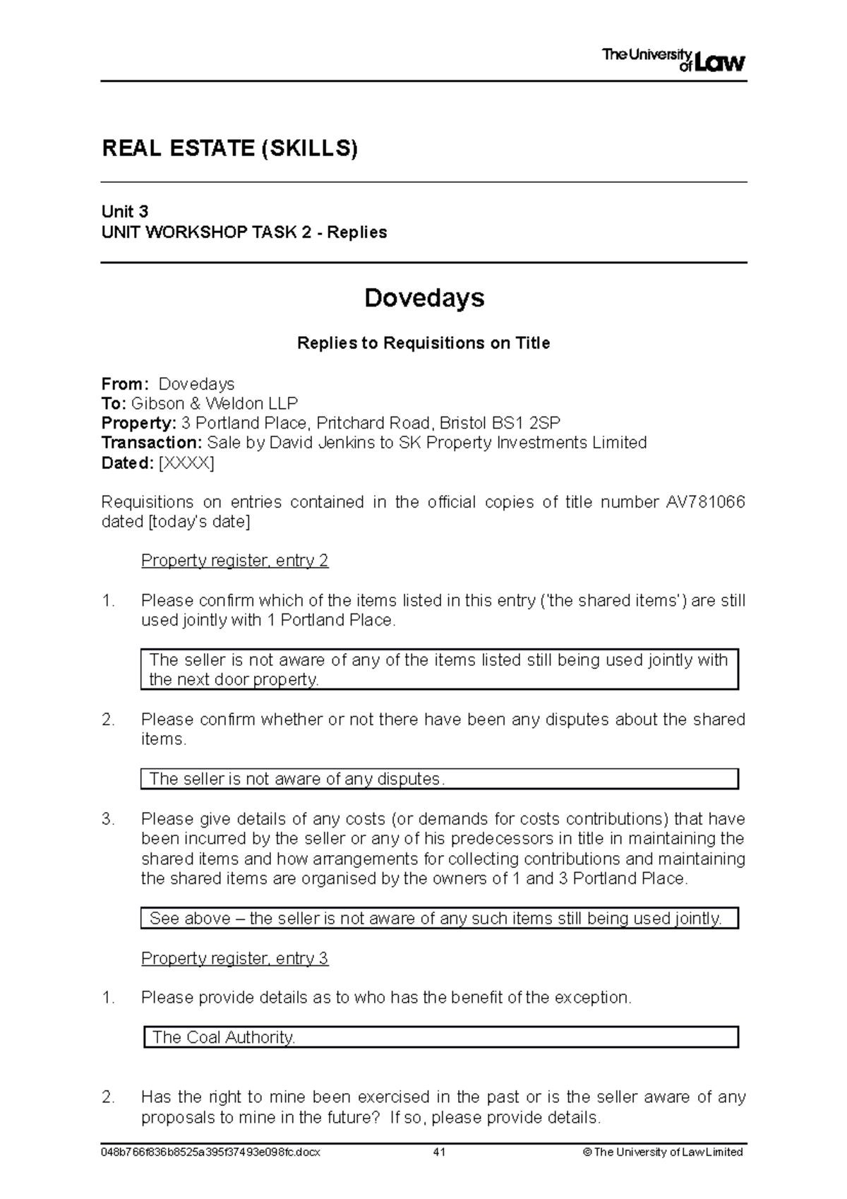 Workshop Task 2 Real Estate Skills Unit 3 Unit Workshop Task 2