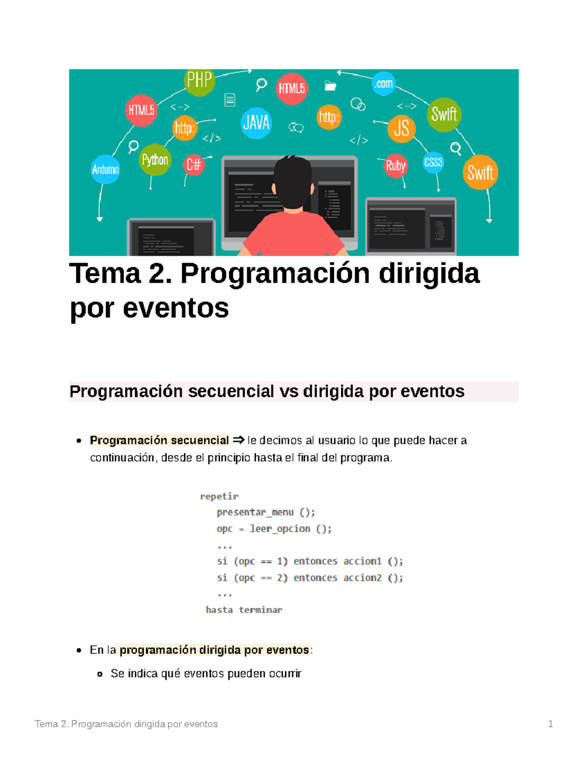 Resumen Tema 2 - Tema 2. Programación dirigida por eventos Programación ...