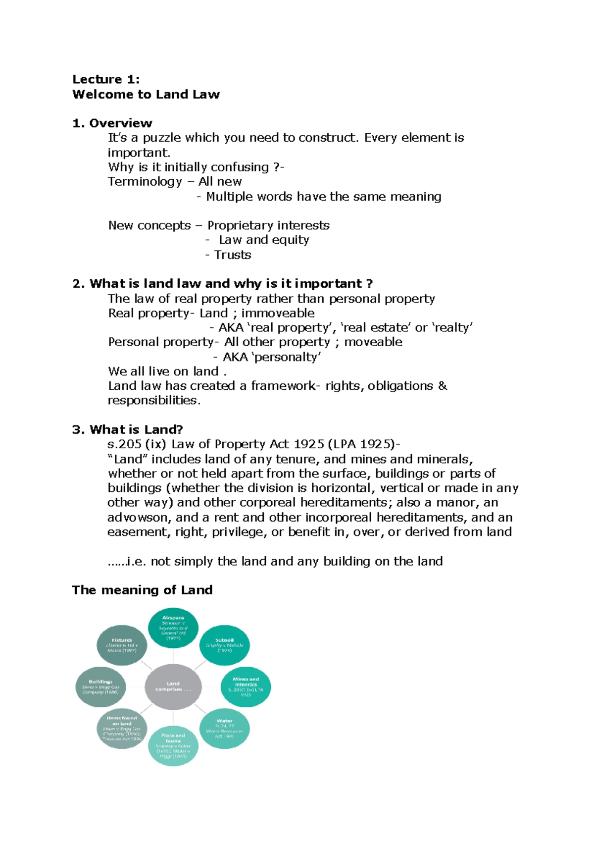 Lecture 1-3 - Notes - Lecture 1: Welcome to Land Law Overview It’s a ...
