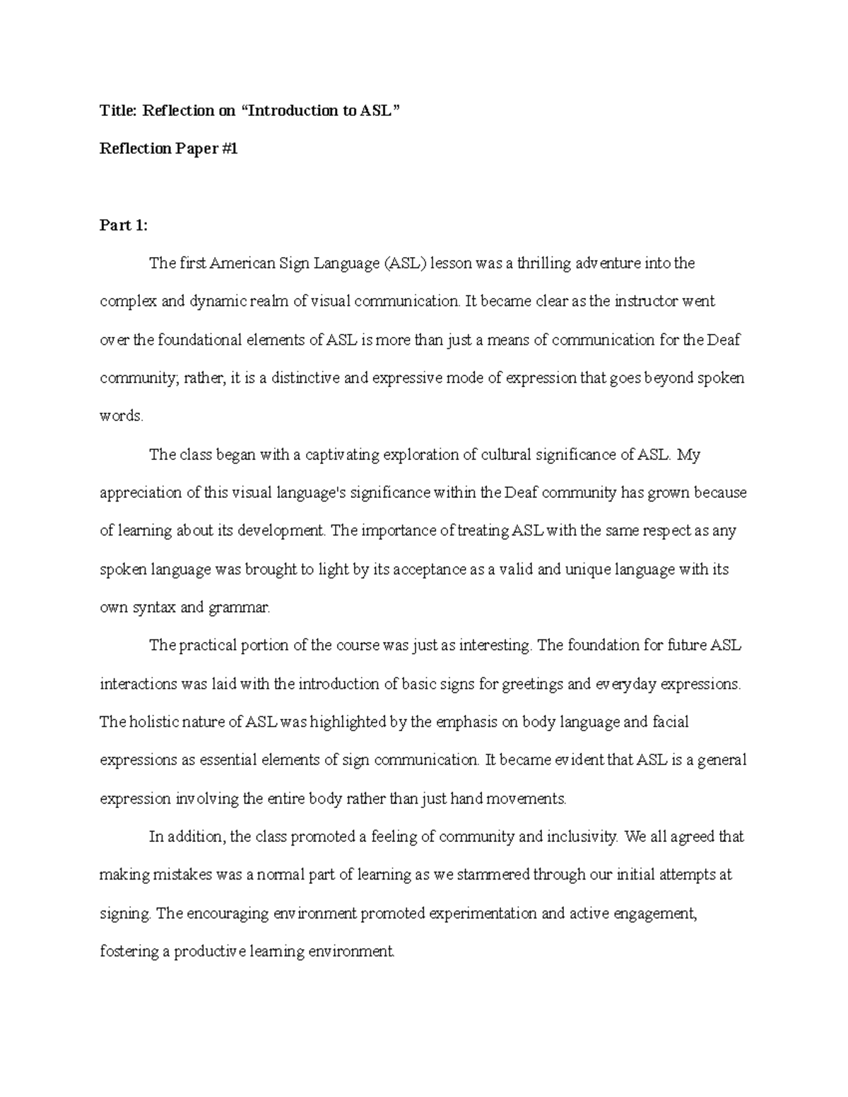 Reflection Paper #1 - ;jiophk' - Title: Reflection on “Introduction to ...