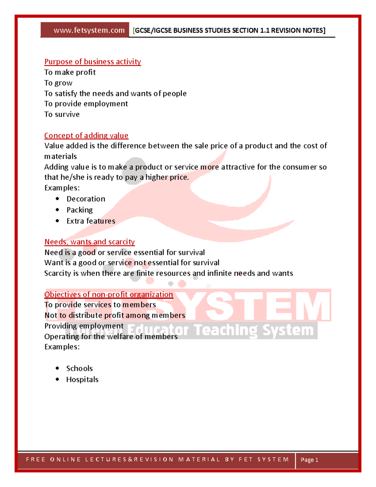 Gcseigcse Business Studies Revision Notes Section 1 Purpose Of Business Activity To Make Gcseigcse Business Studies Revision Notes Section 1 Purpose Of Business Activity To Make