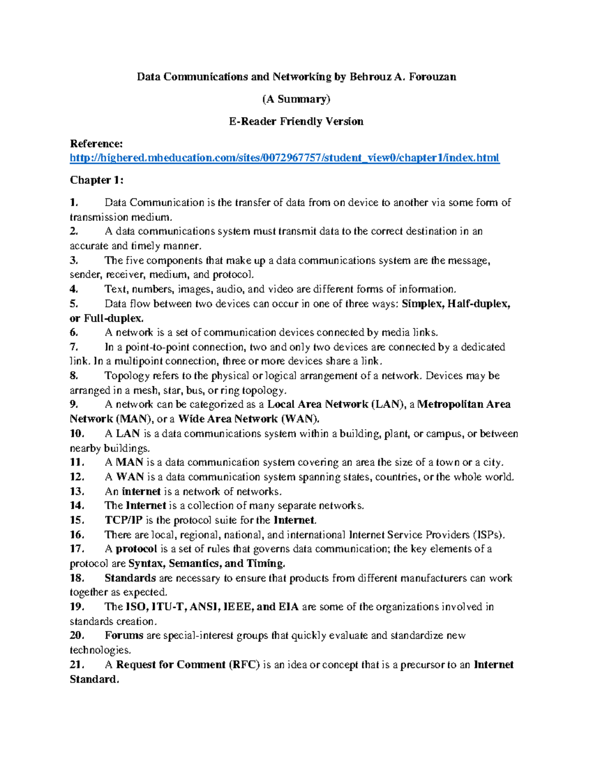Data Comm Summary - Data Communications and Networking by Behrouz A ...