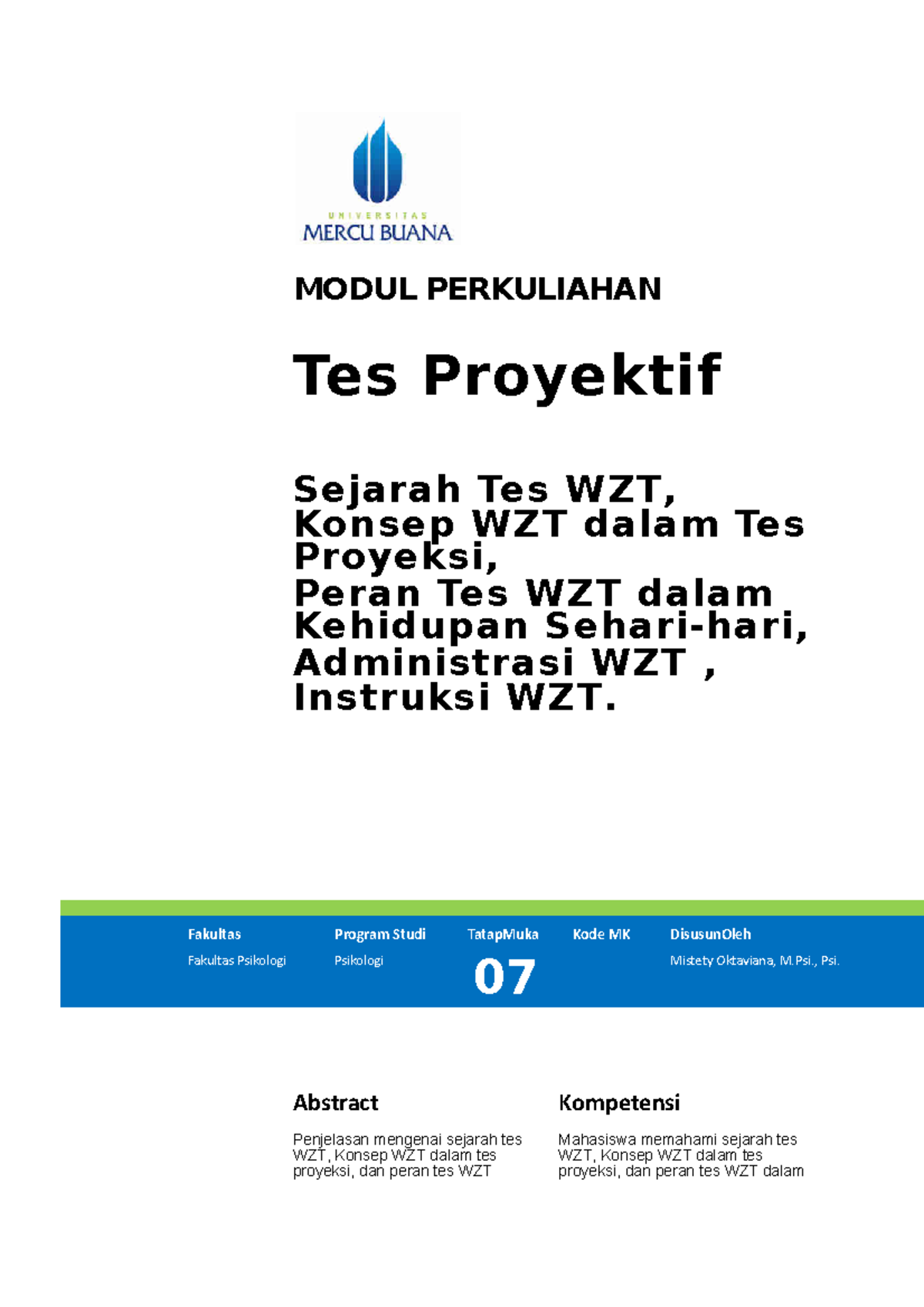 Modul TES Proyeksi - WZT - MODUL PERKULIAHAN Tes Proyektif Sejarah Tes ...