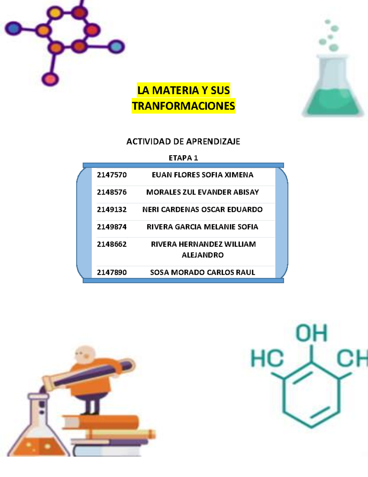 E1 LMy T E6 - Quimica - LA MATERIA Y SUS TRANFORMACIONES ACTIVIDAD DE ...