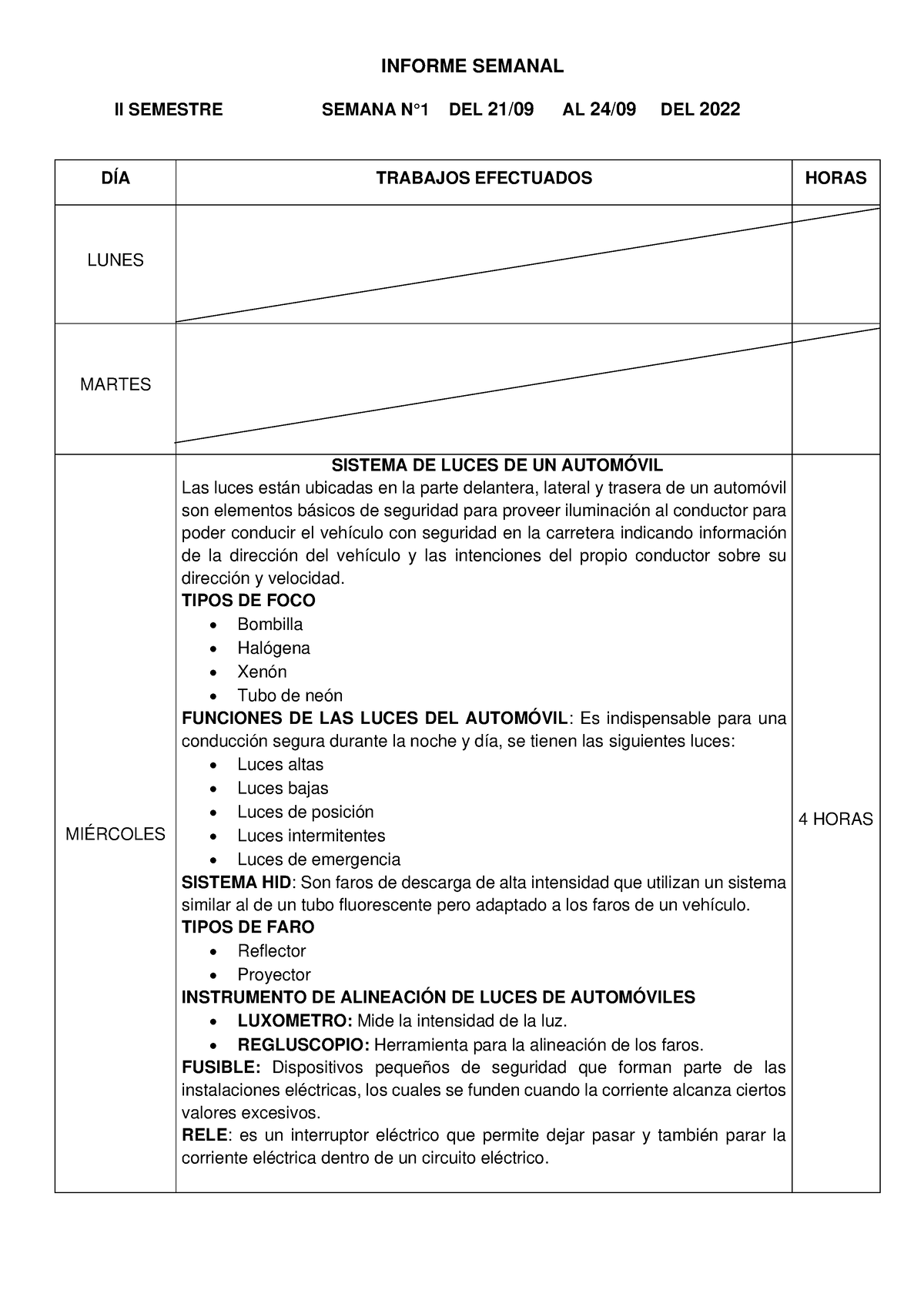 Cuaderno De Informe Semanal N°1 Informe Semanal Ii Semestre Semana N