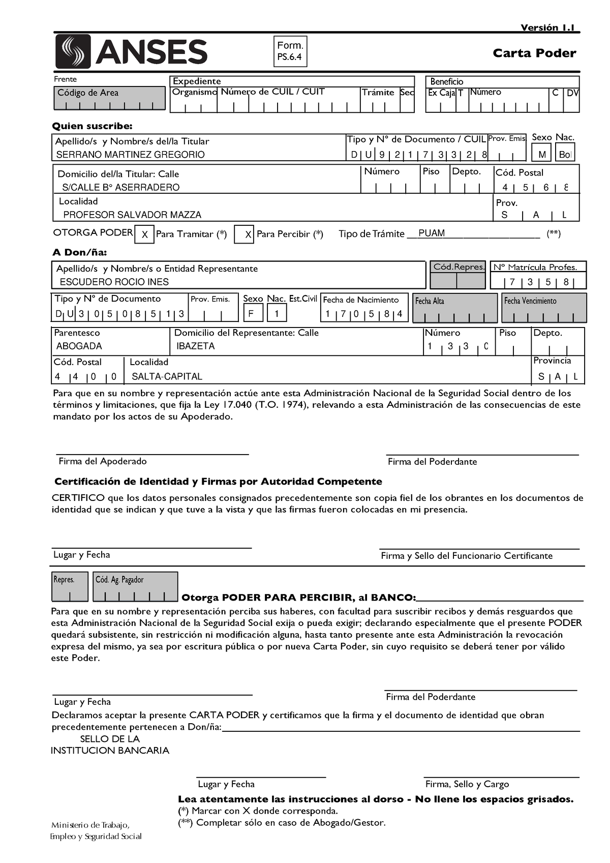 Carta Poder Ps 6 4 Form Ps Frente Ministerio De Trabajo Empleo Y Seguridad Social Carta 1795