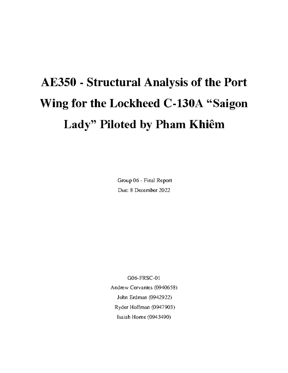 AE 350 Final Report - Group 06 - AE350 - Structural Analysis of the ...