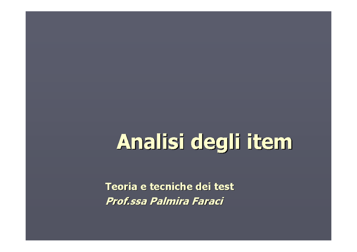 Analisi Degli Item - Teorie E Tecniche Dei Test - - Studocu