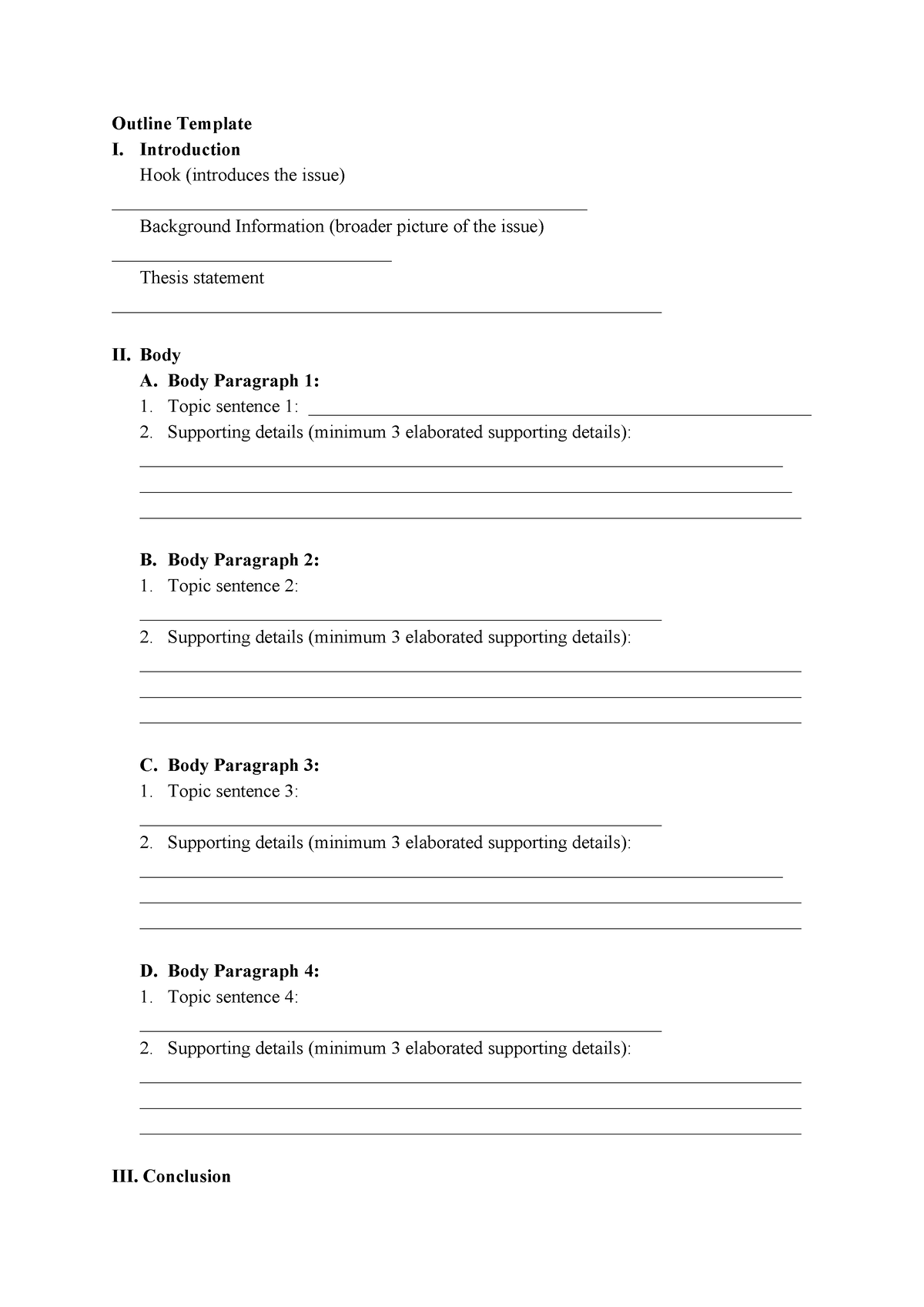 Assignmnet 1 Outline Template - Writing Skill - Outline Template I ...