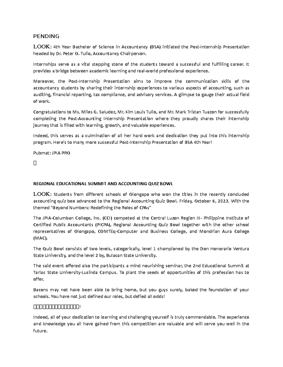 Caption - Sample notes - PENDING 𝐀𝐀𝐀𝐀: 4th Year Bachelor of Science in ...