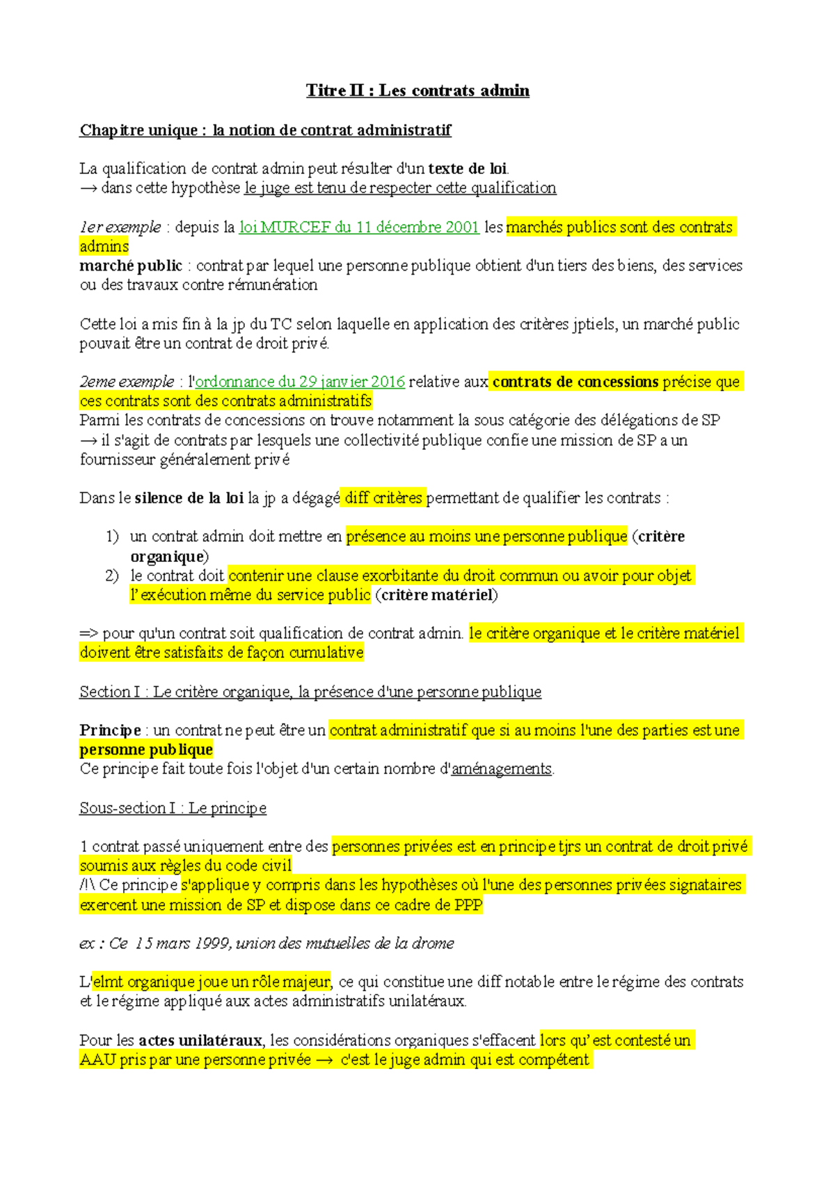 Admin S4 - Titre II : Les Contrats Admin Chapitre Unique : La Notion De ...