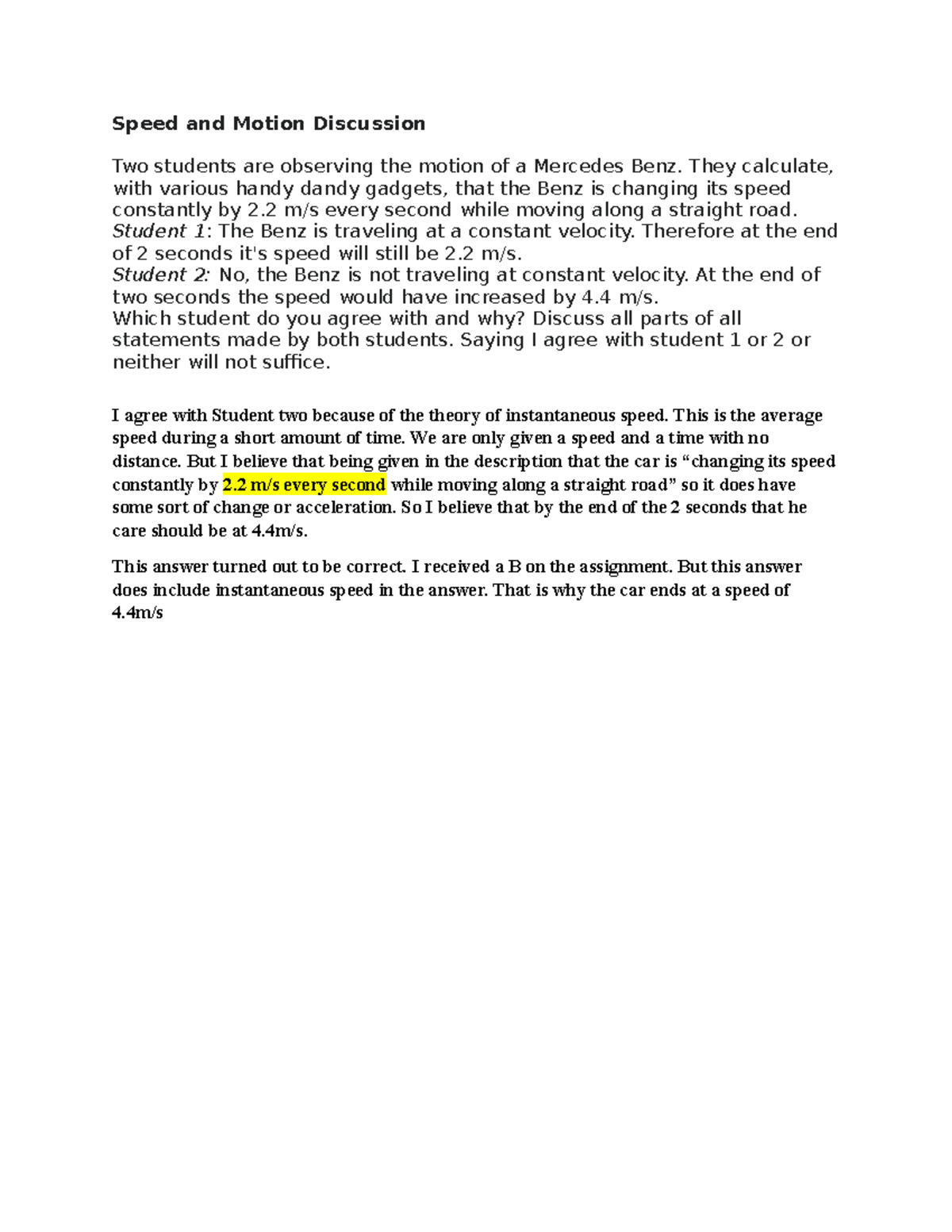 Speed and Motion Disscussion - They calculate, with various handy dandy ...
