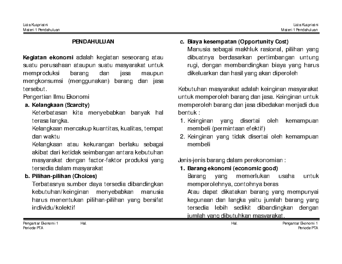 Pe 1 Pengatar Ekonomi 1 Manajemen M At Eri 1 Pendahuluan M At Eri 1 Pendahuluan Pengant Ar 7357