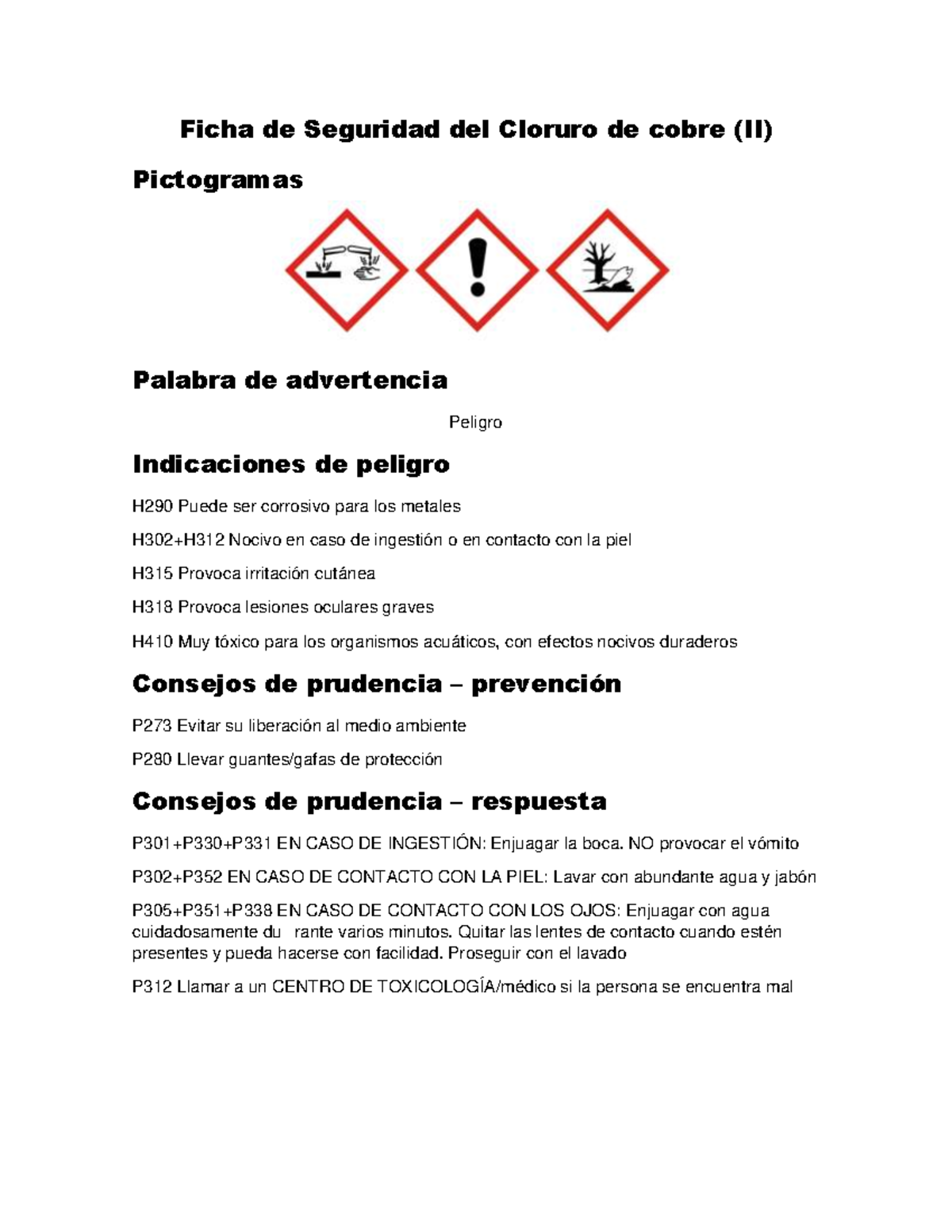 Ficha de Seguridad del Cloruro de