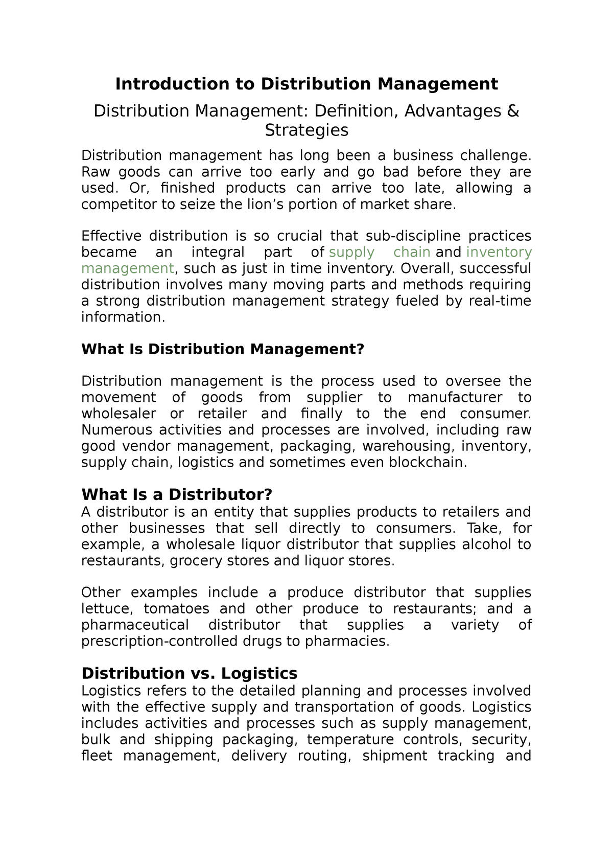 distribution management case study