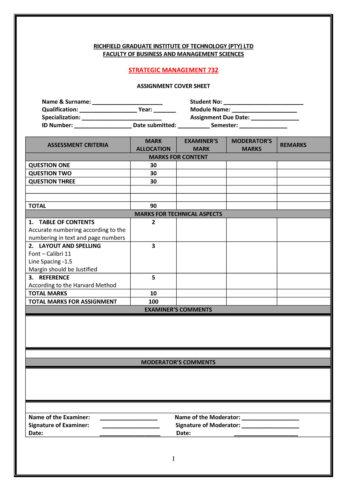 STM 732 - Assignment - STM 732 - RICHFIELD GRADUATE INSTITUTE OF ...