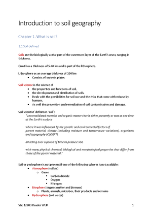 Summary introduction to soil geography - 1 What is soil? Soil takes ...