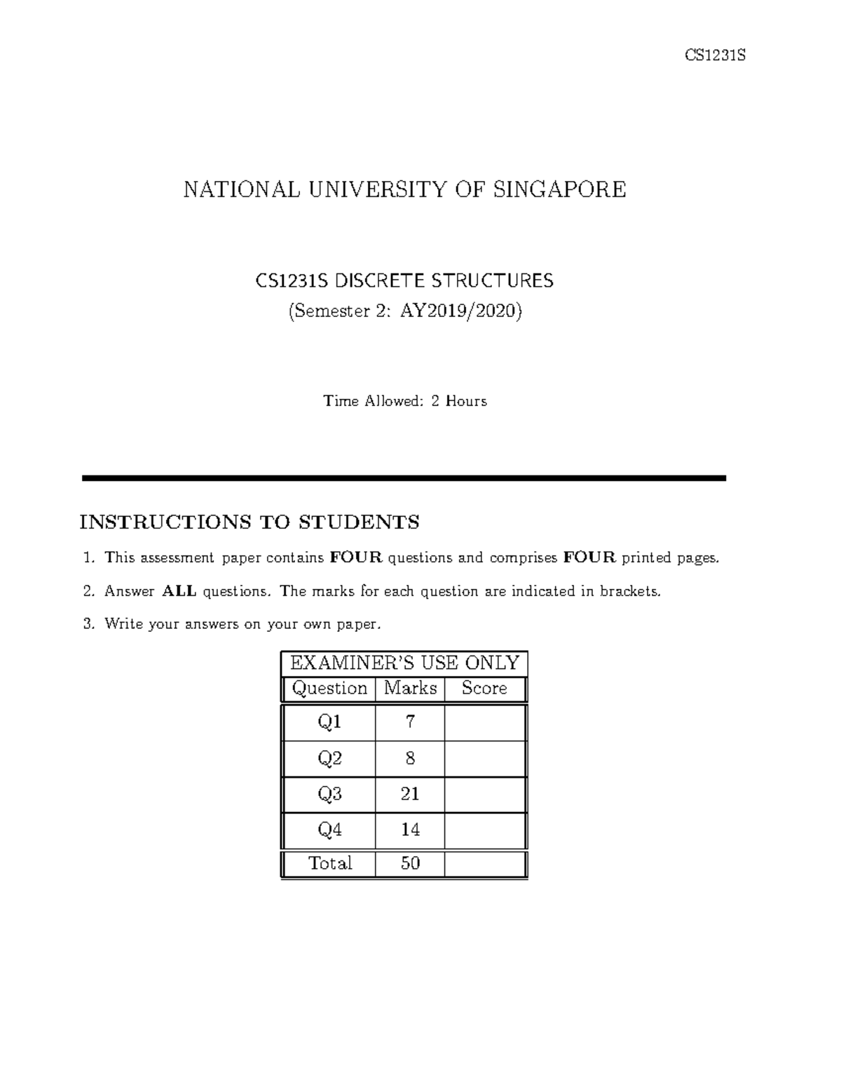 Cs1231s - Xarm 1s - CS1231S NATIONAL UNIVERSITY OF SINGAPORE CS1231S ...