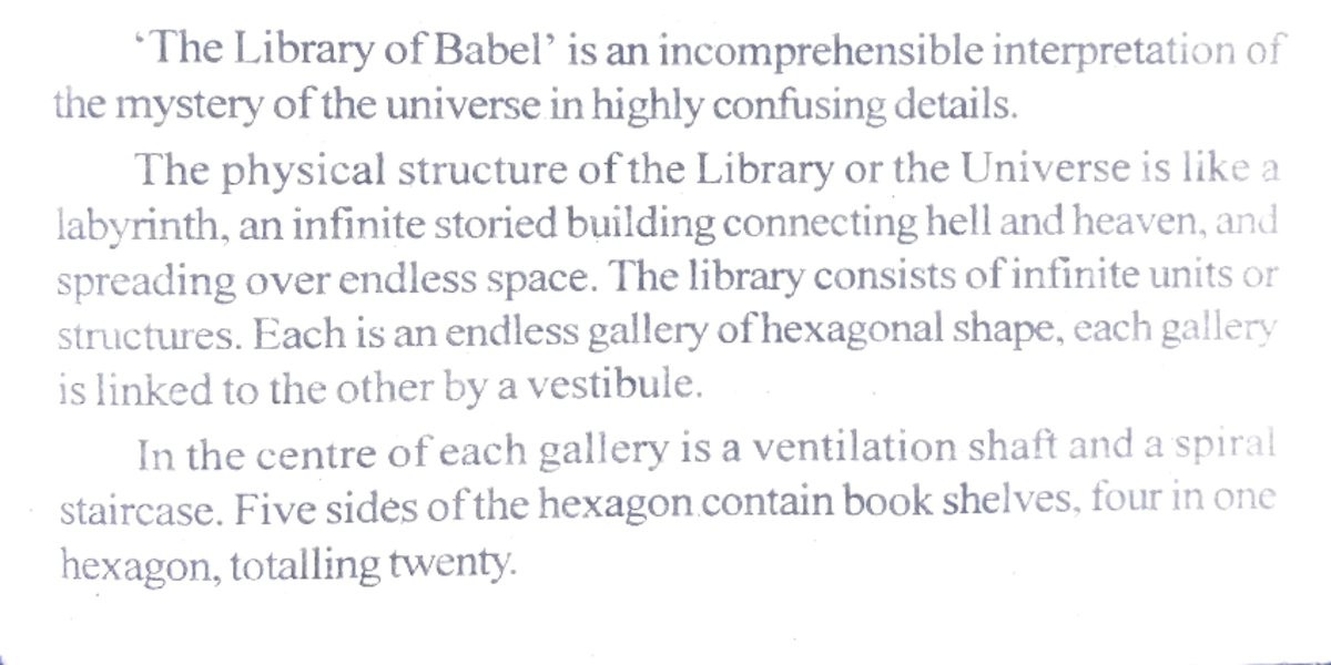 Critical summary of library of babel The Library of Babel' is an