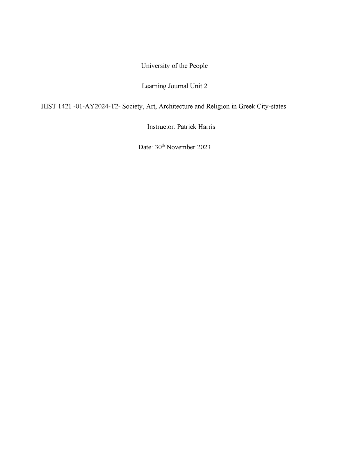 HIST 1421 UNIT 2 Learning Journal - University Of The People Learning ...