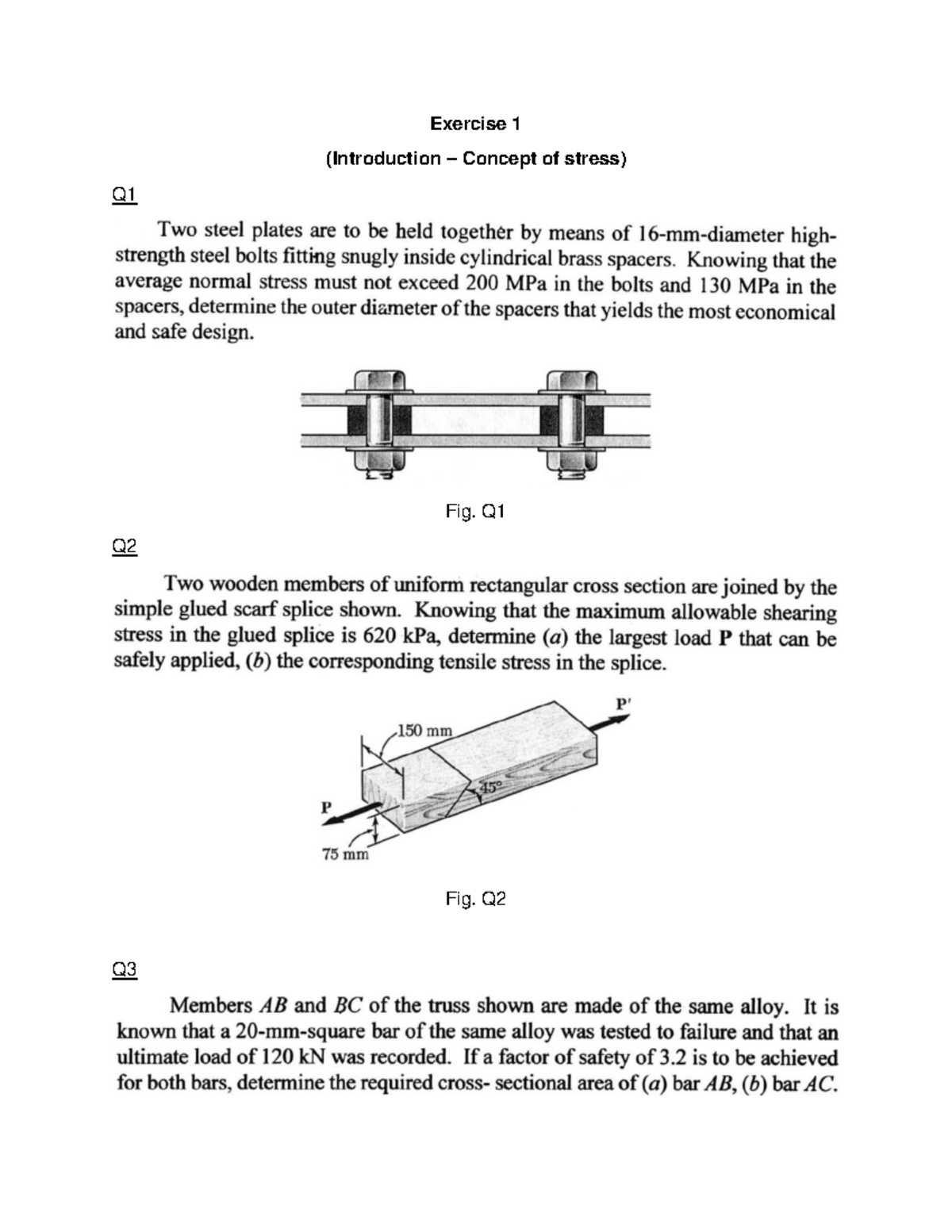 Exercise 1 Intro - Concept of stress Questions - Mechanical engineering ...