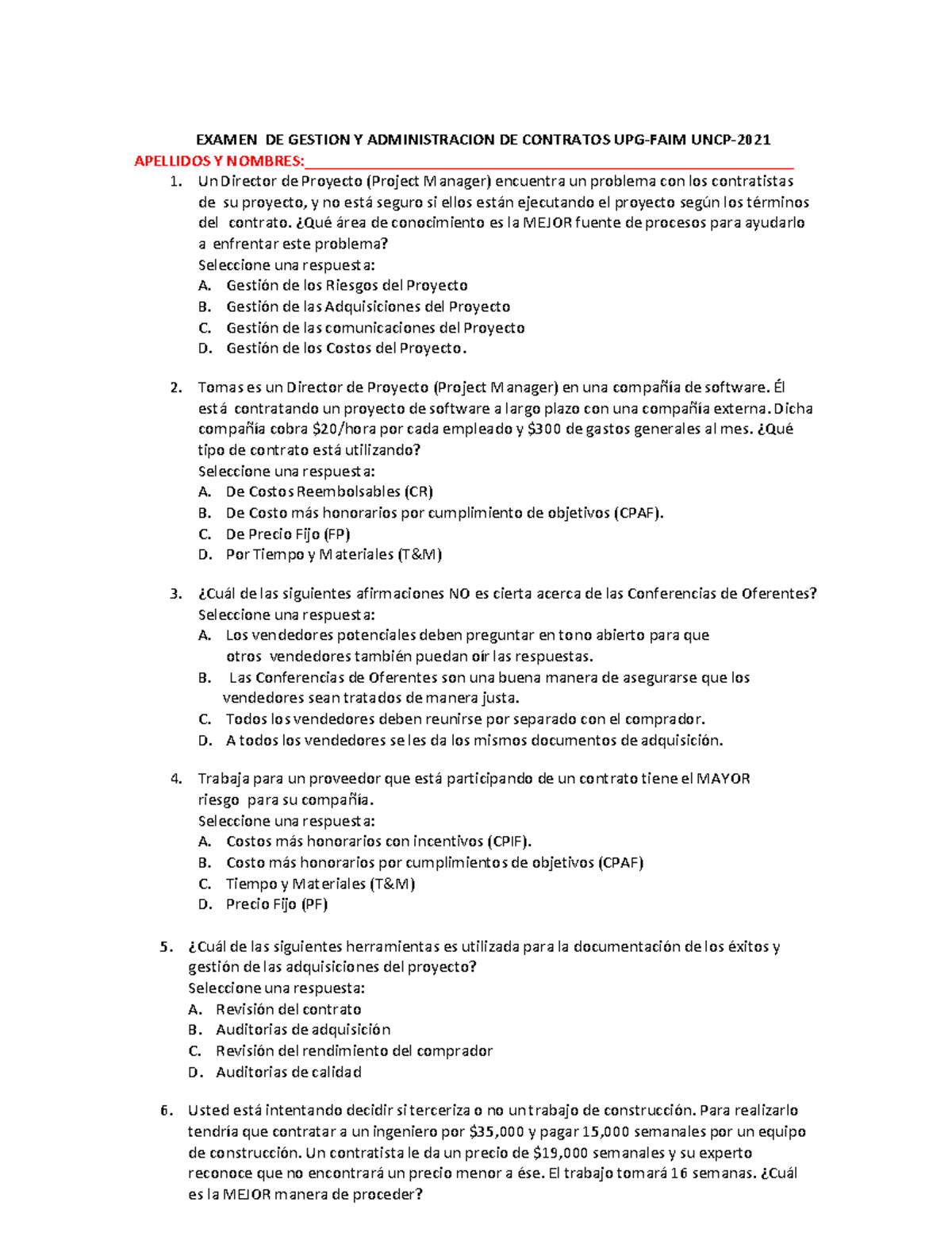 Examen DE Gestion Y Administracion DE Contratos - EXAMEN DE GESTION Y ...