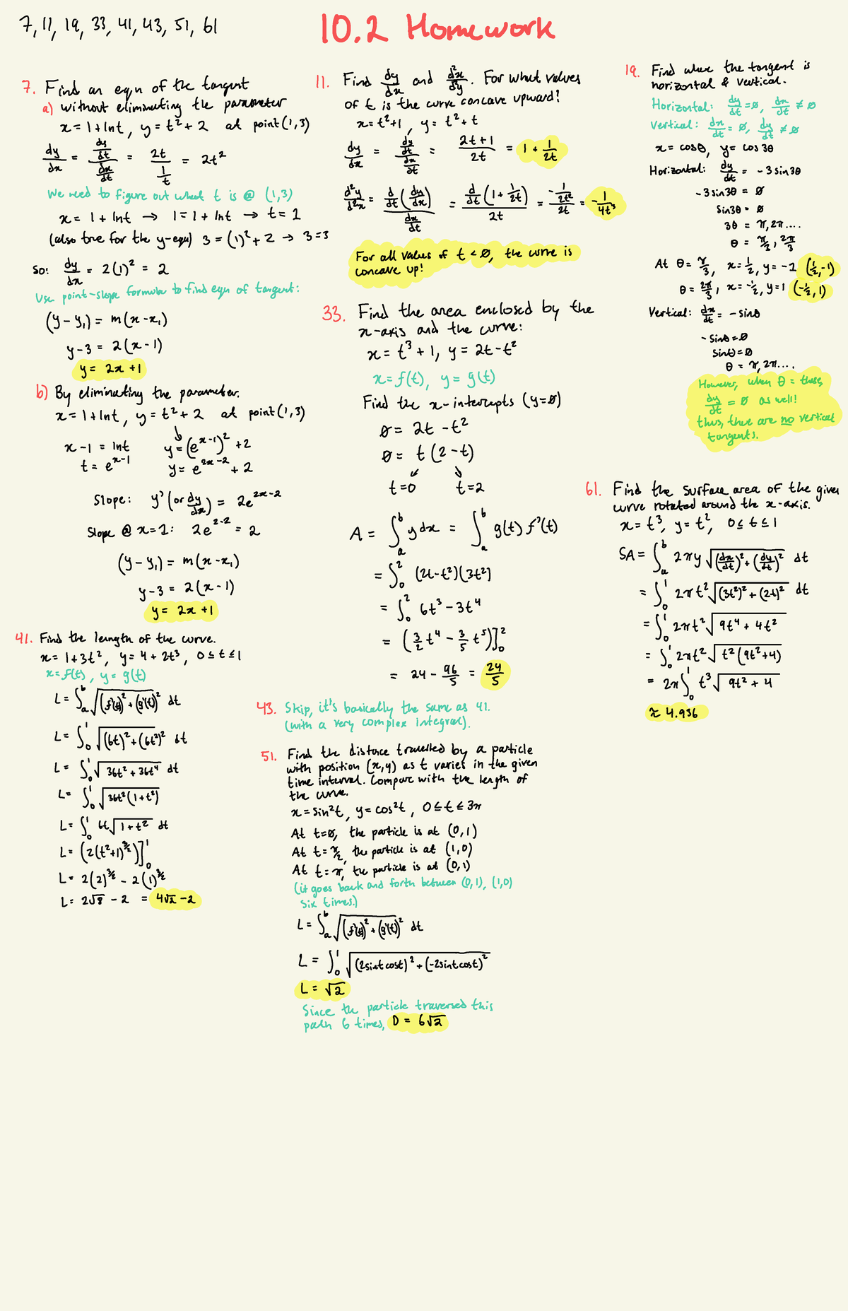 10.2 Problems - CALC II HMWRK - REVIEW AND PRACTICE - 7,11, 19,33, 41 ...